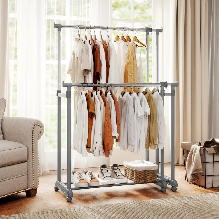 Hivvago Double Rod Clothes Rack Heavy-Duty Metal Garment Rack