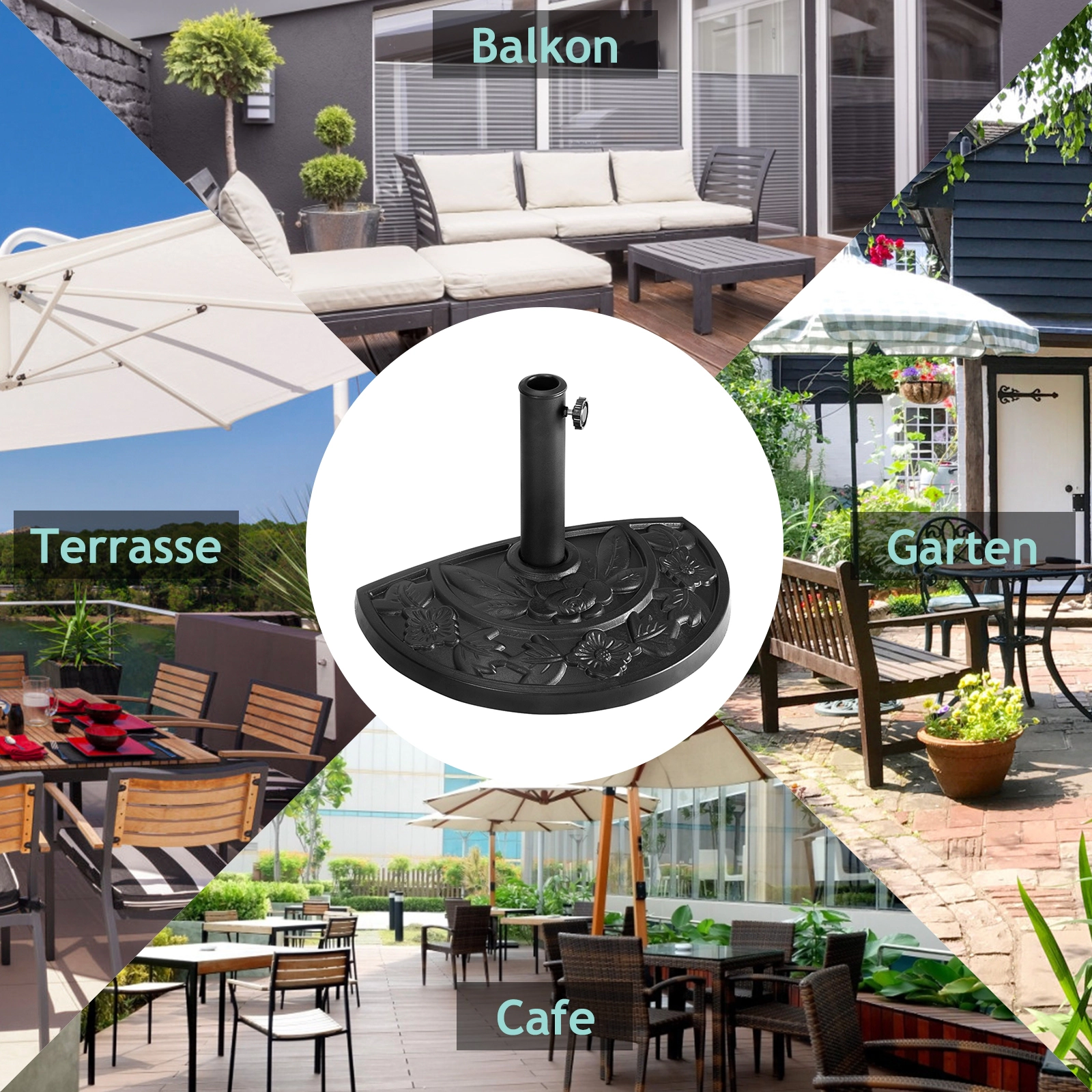 Slickblue Space Saving Half Round Outdoor Umbrella Base for Patio, Terrace and Balcony