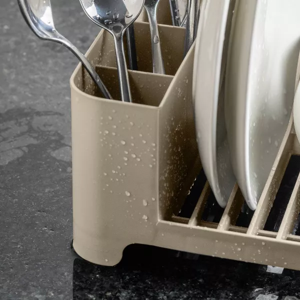 OU Dish Drying Rack Freestanding Polypropylene w/ Utensil Holder, Compact Kitchen Drainer 16" x 8"