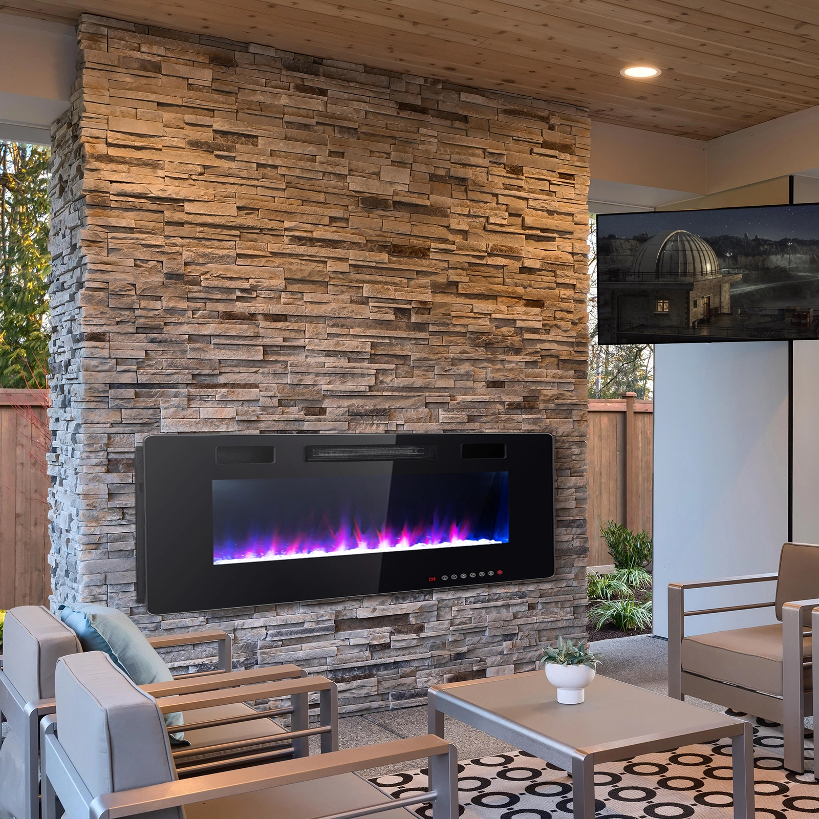 SlickBlue 60 Inch Wall Mount Electric Fireplace with Crystals, 12 Flame Colors