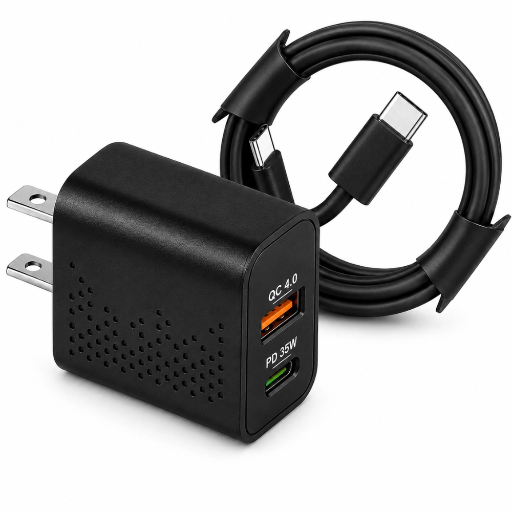 Qixxronics USB-C Fast Charger 35W Type-C Cable 3FT for iPhone 17 16 15, iPad Pro, Air, Mini, Pixels, Samsung Galaxy, LG