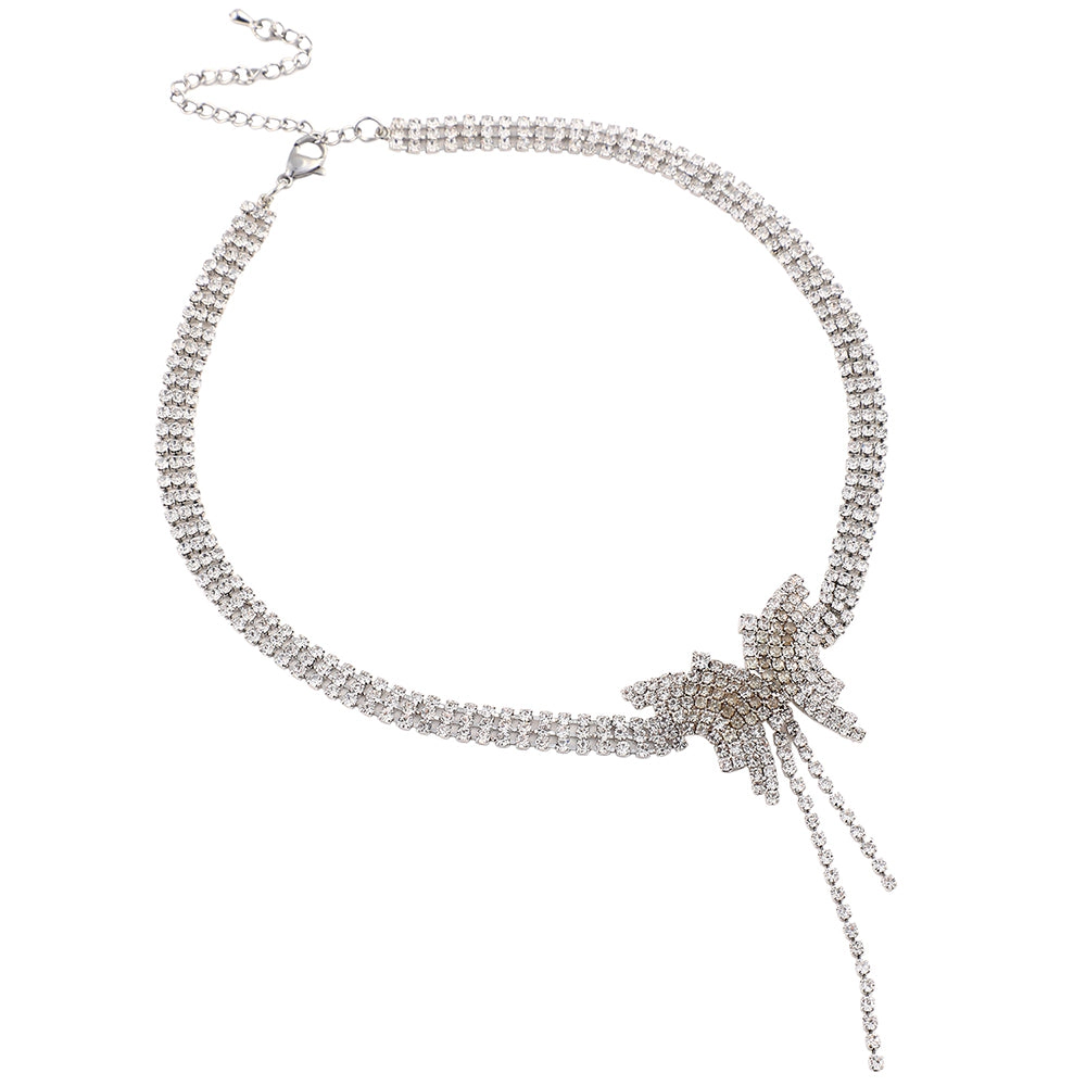 SOHI Women's Crystal Silver the Bijou Papillon Collar Necklace