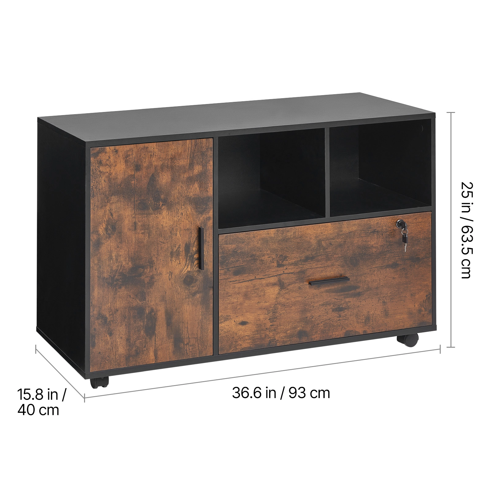 HONGGE Mobile Filing Cabinet with Lockable Rolling File Storage and Shelves Standing Printer Stand for Home Office
