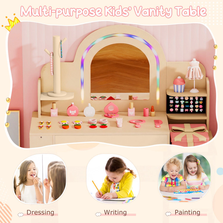 Hivvago Kids Vanity Set With Colorful Led Lights Princess Makeup Dressing Table Chair