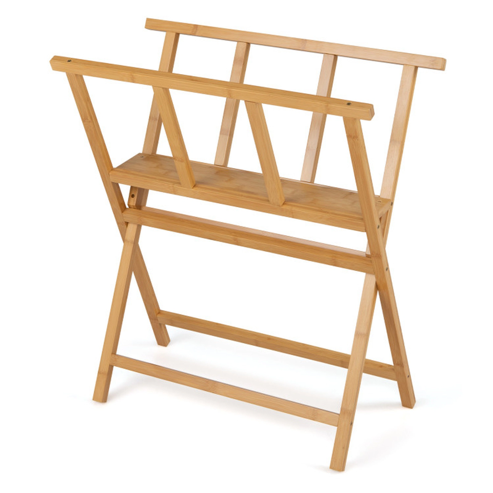 SUGIFT Natural 26 Inch Canvas Storage and Display Bamboo Art Print Rack