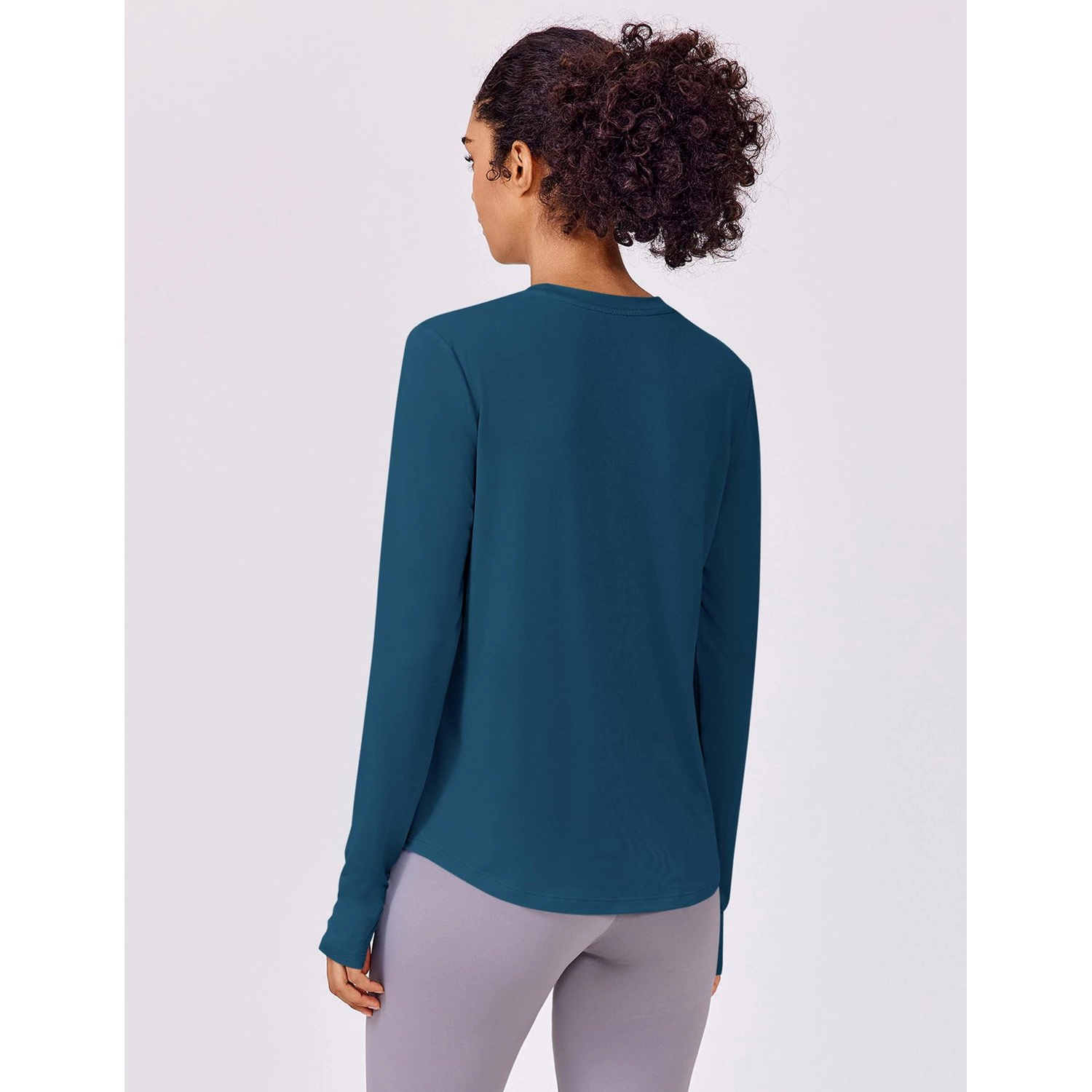 Pinspark Women's Long Sleeve Crew Neck Solid Thumb Hole T-Shirt