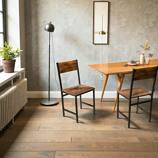 Hivvago Metal-Leg Dining Chair Featuring Slanted Back Design for Modern Industrial Spaces - Set of 2