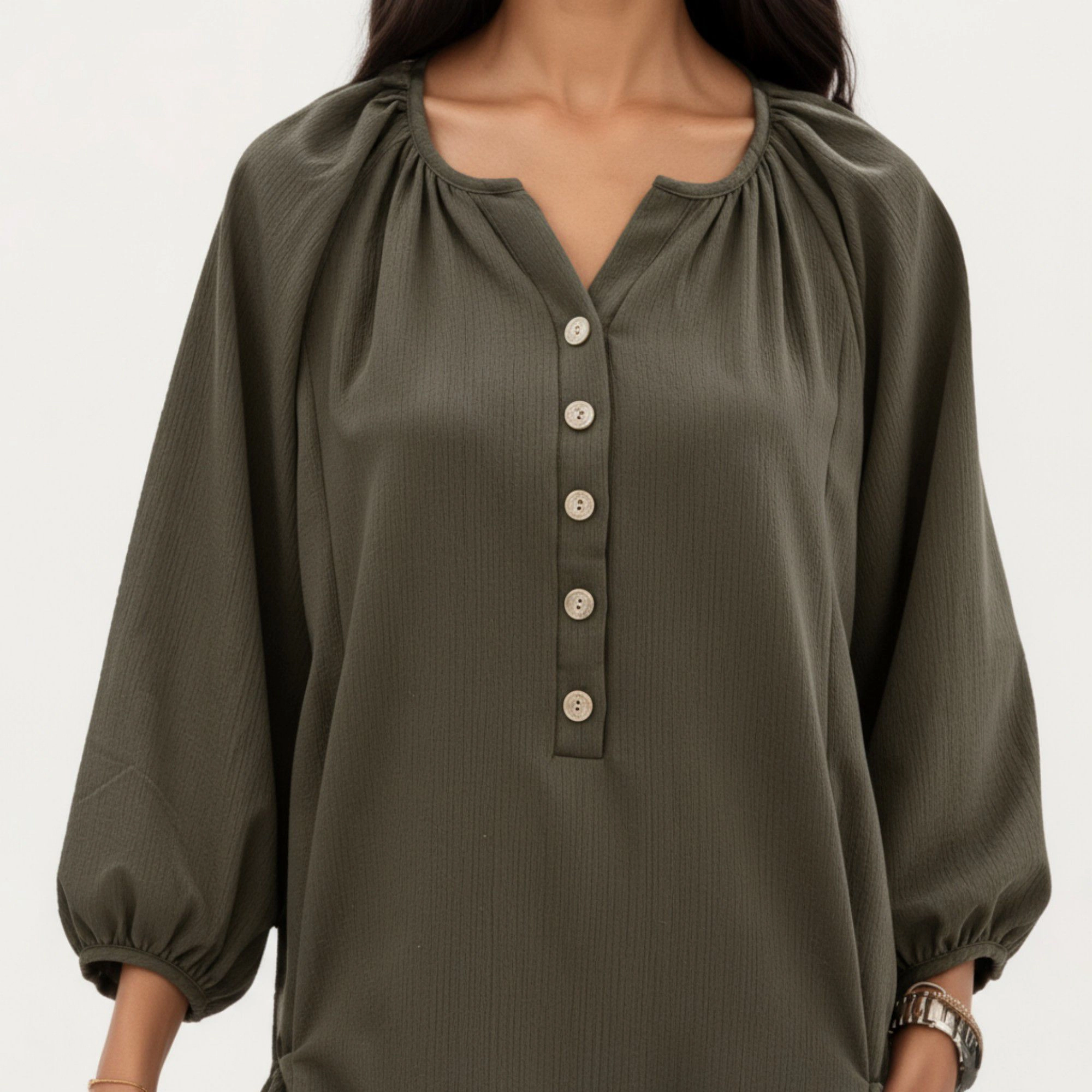 Anna-Kaci Women's Long Sleeve Button Front Side Tie Relaxed Fit Mini Dress