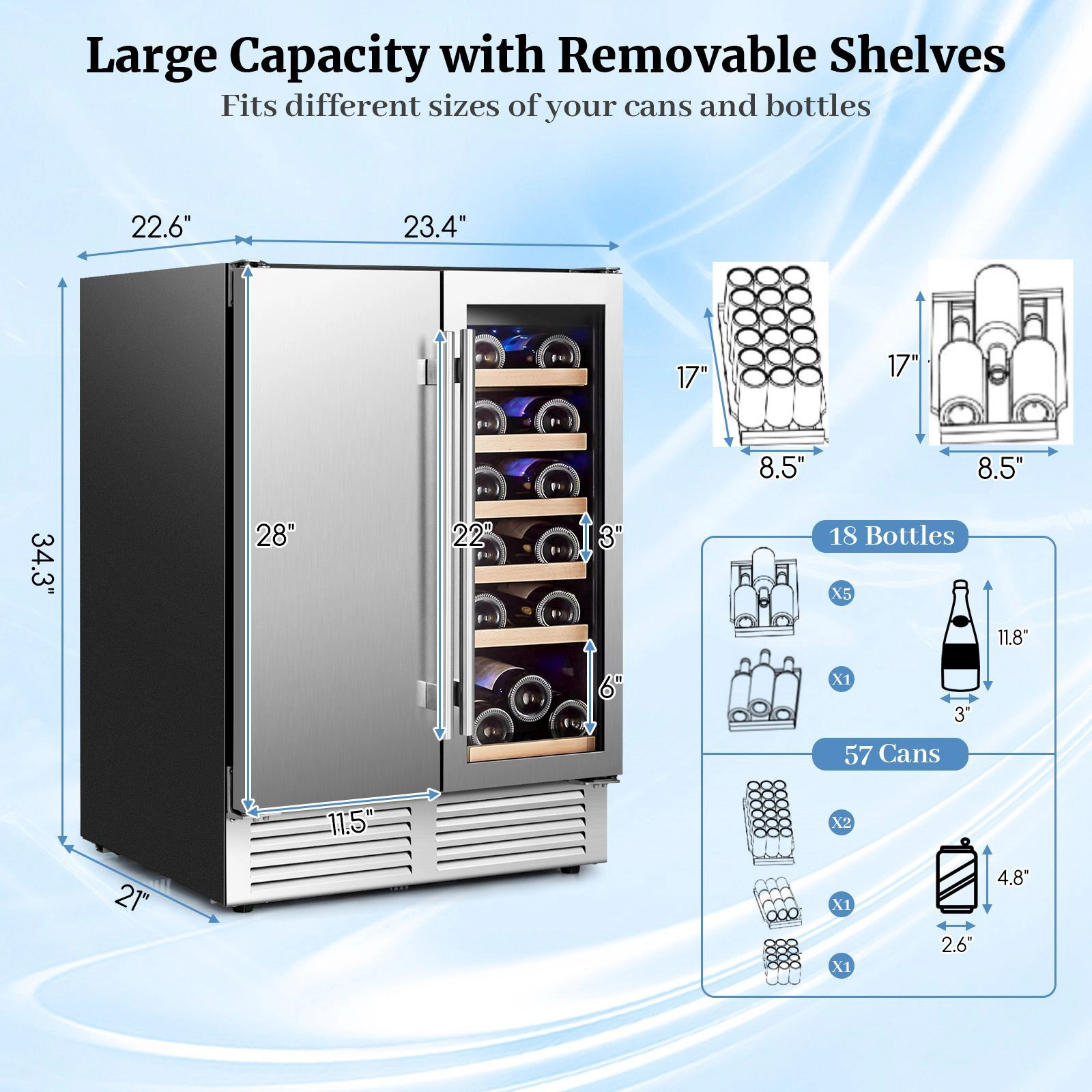 SlickBlue Dual Zone Wine & Beverage Refrigerator, 4.24 Cu Ft