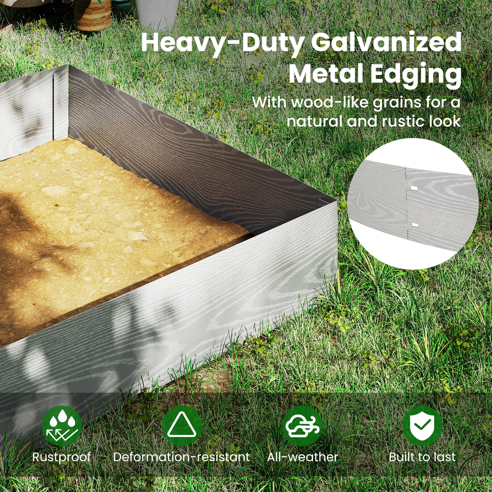 LJG 6-Pack 20 FT Galvanized Metal Landscape Edging for Lawn Yard（Patented）