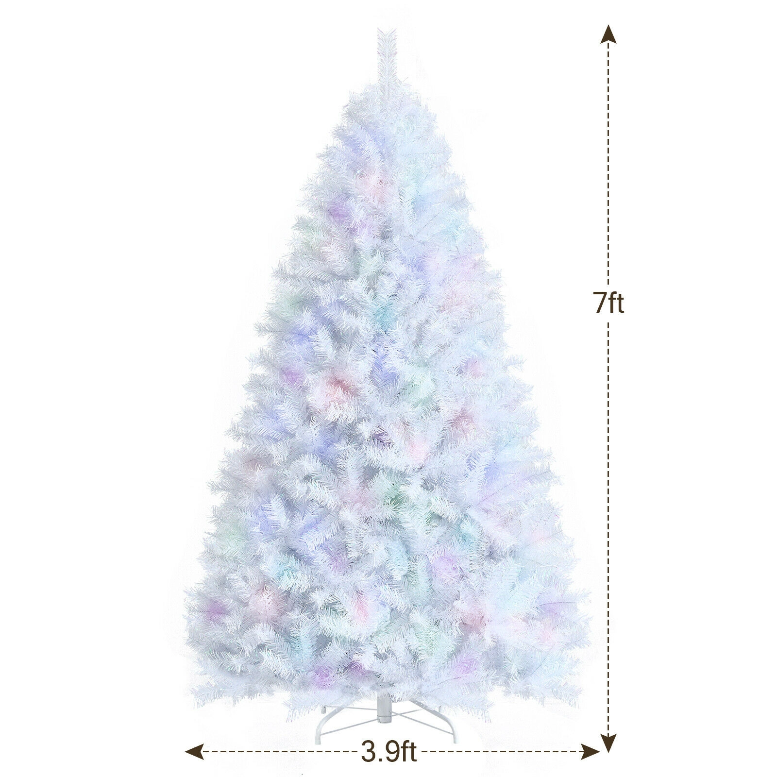 SUGIFT 7-ft White Iridescent Tinsel Artificial Christmas Tree with 1156 Branch Tips and Folding Metal Stand