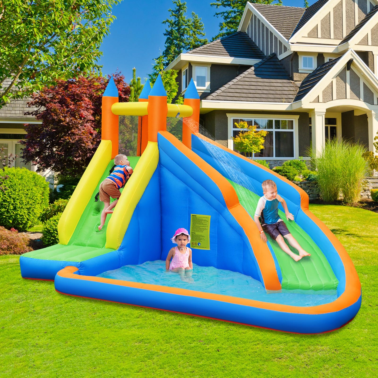 SUGIFT 157-in Inflatable Bounce House with Water Slide Splash Pool and Climbing Wall for Backyard Fun