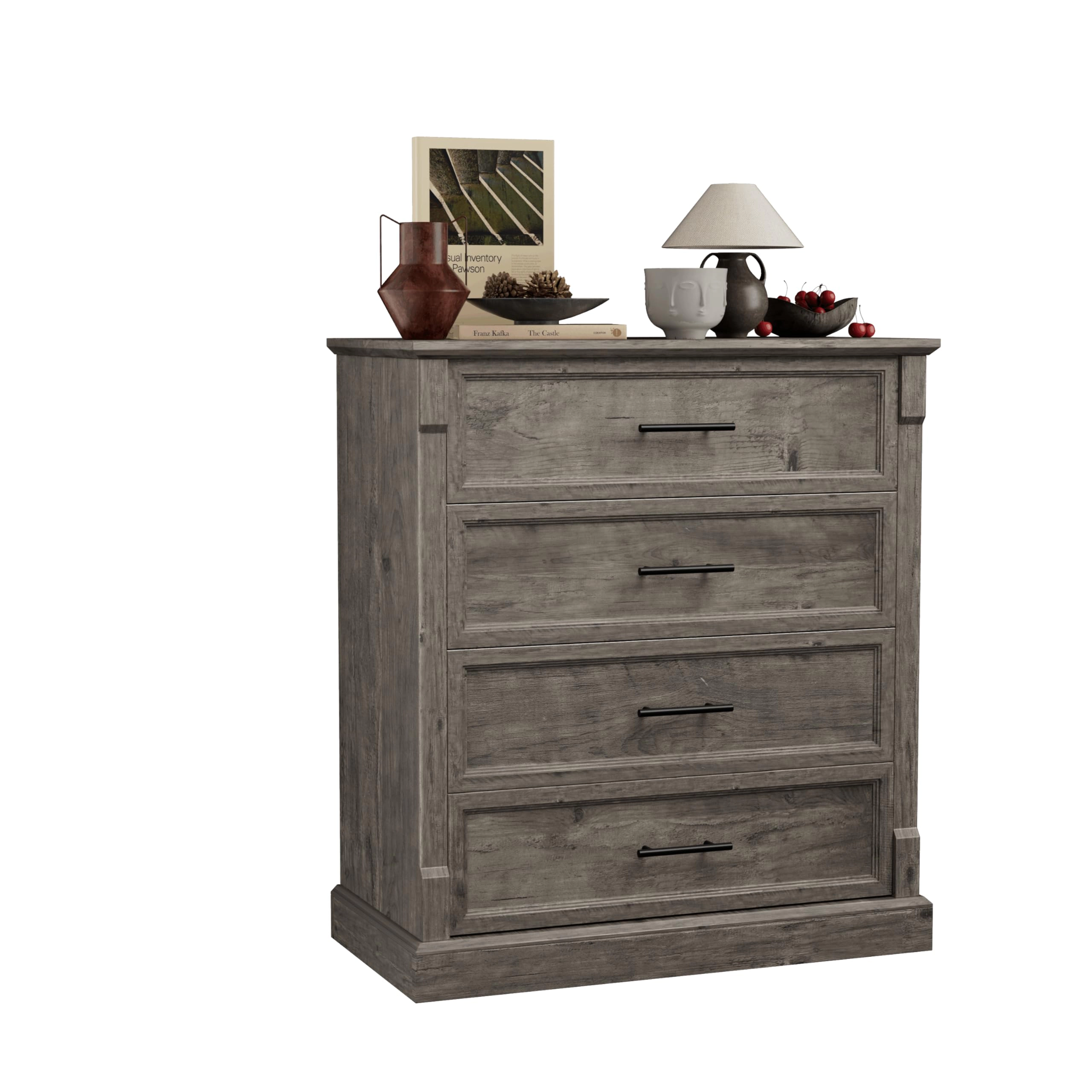 Farmhouse 4 Drawer Tall Dresser with Metal Handles, Rustic Wooden Chest for Bedroom Living Room Hallway