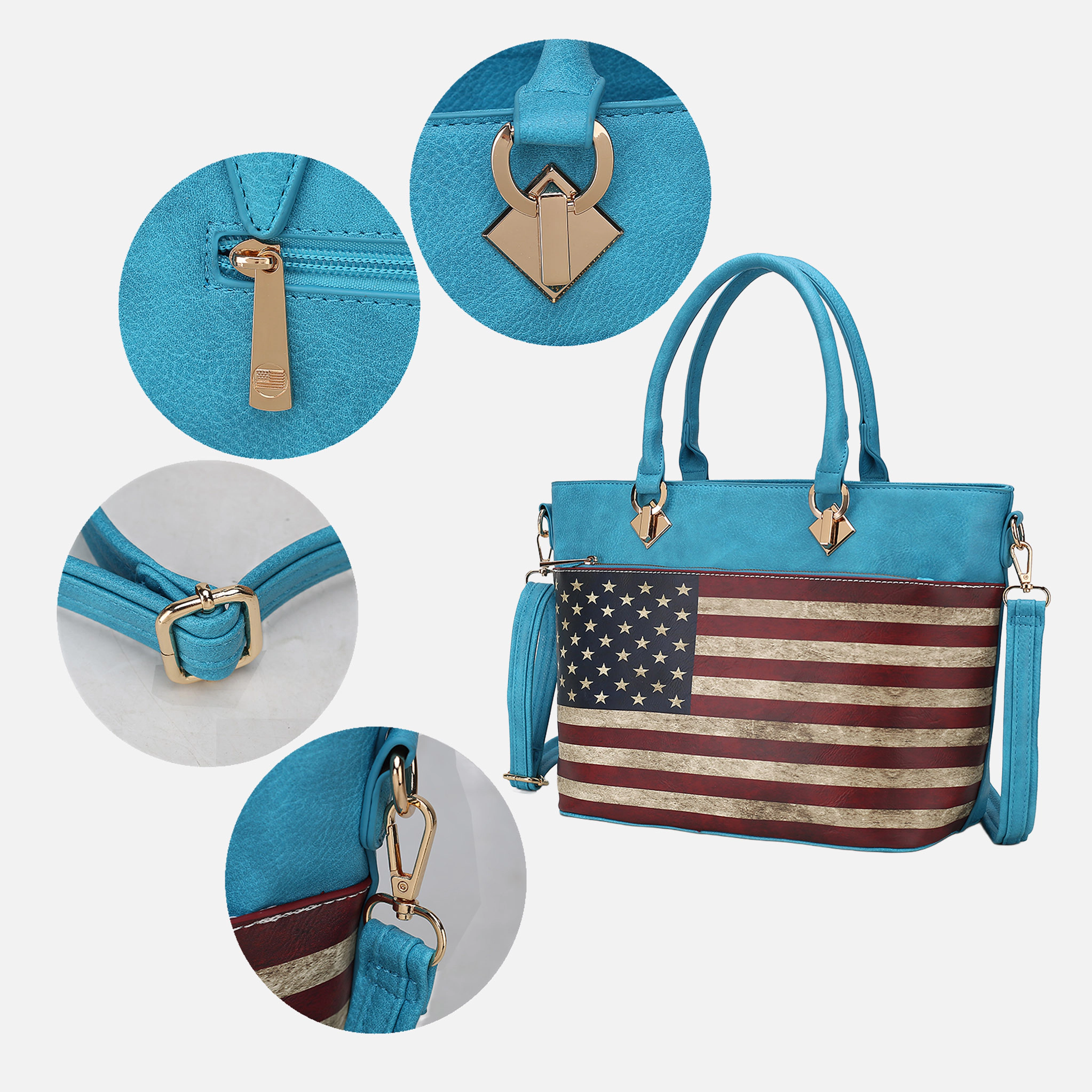 Mia K Collection Lilian Vegan Leather Tote Bag - Patriotic Print, Green