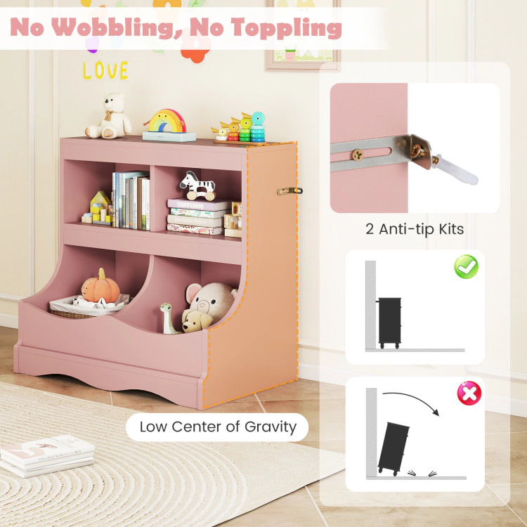 Hivvago Toy Storage Organizer 4-Cubby Kids Bookcase for Toys and Books