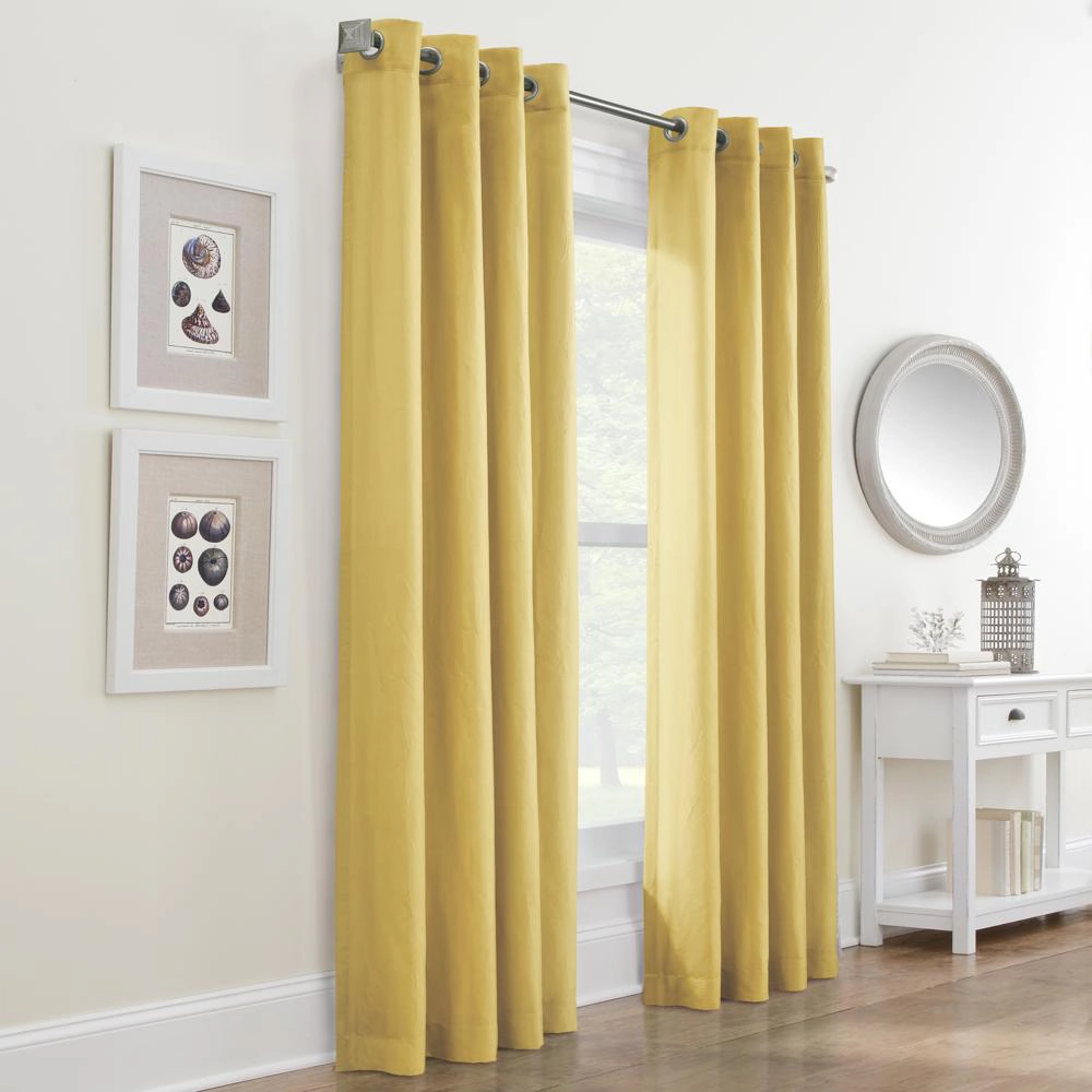 Habitat Harmony Light Filtering Crinkled Texture on Supple Drapeable Flowing Grommet Curtain Panel 52" x 63" Yellow