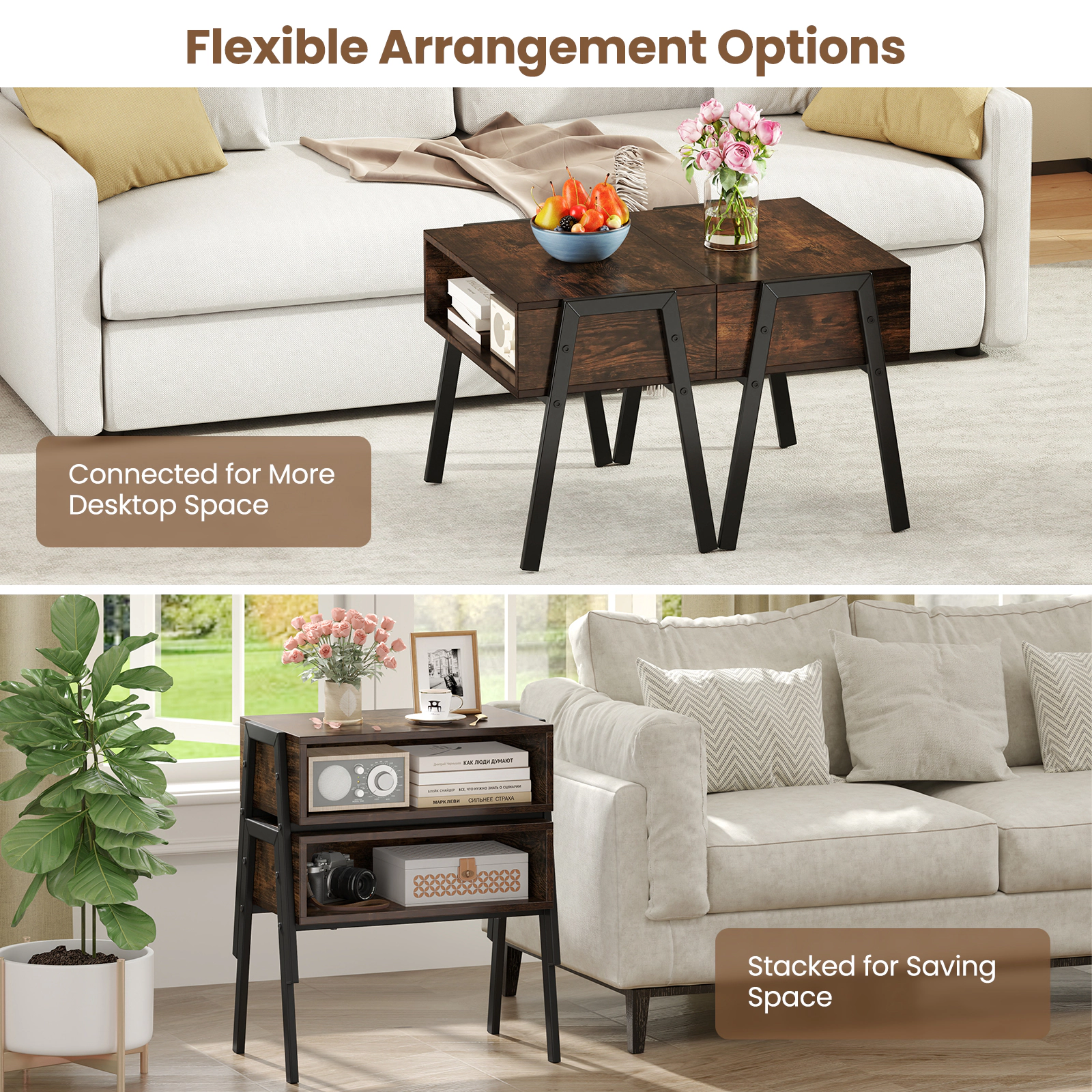 Hivvago 2 Pieces Stackable Night Stand Bedside End Table Set