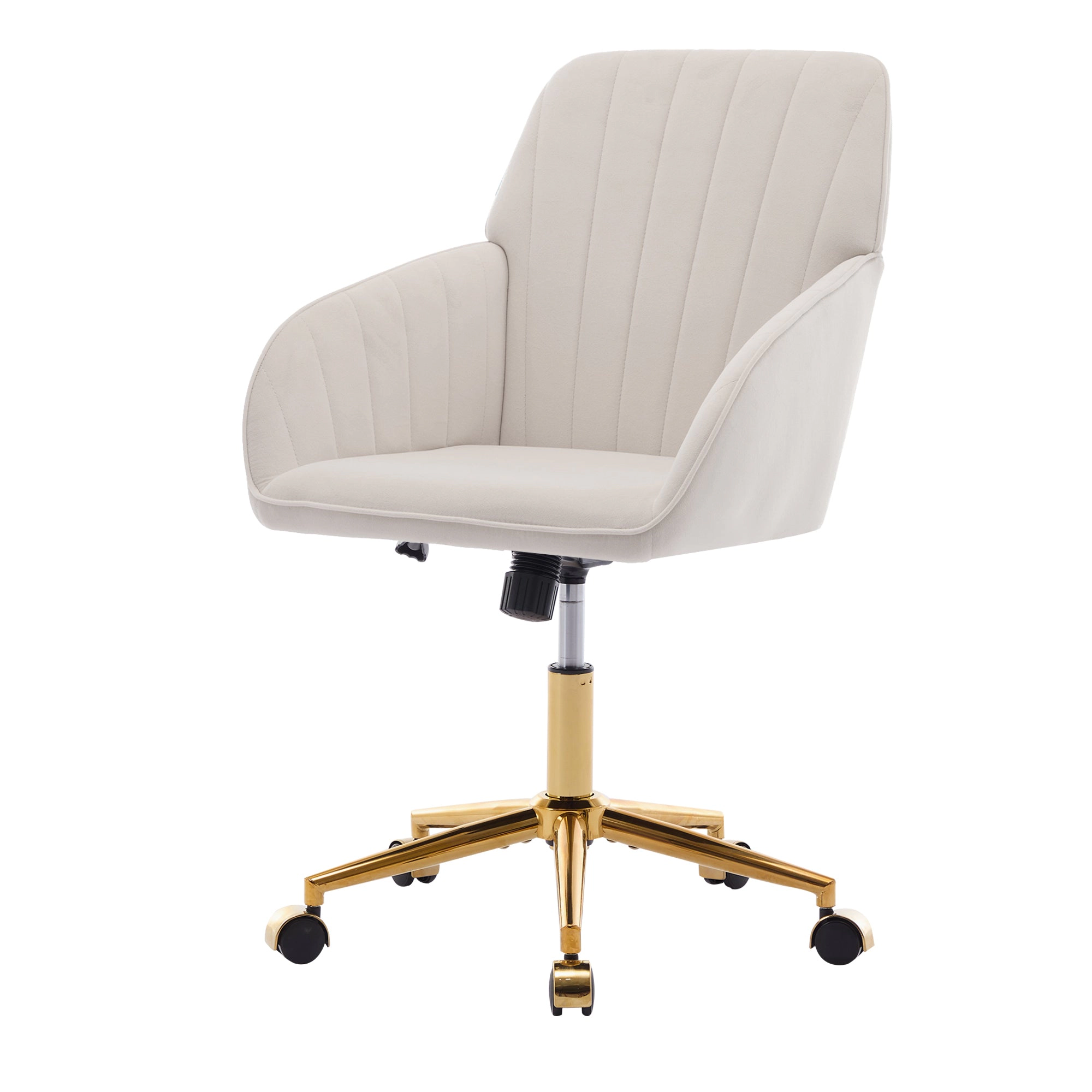 Platinum-Level Office Chairs TY Ergonomic Swivel Office Chair, Beige Velvet, Gold Base