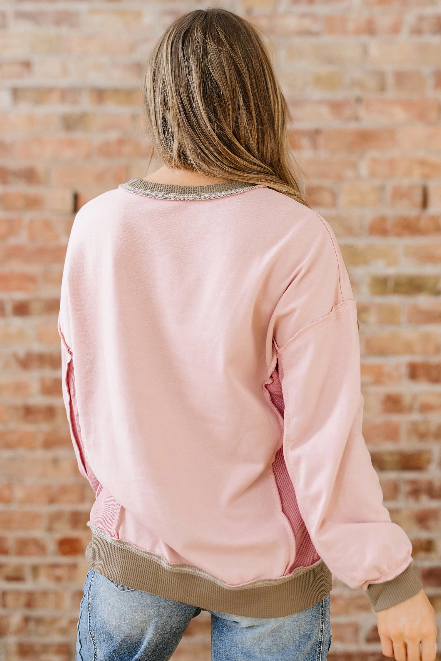 Threaded Pear Women's Lina Waffle Patchwork Oversize Sweatshirt