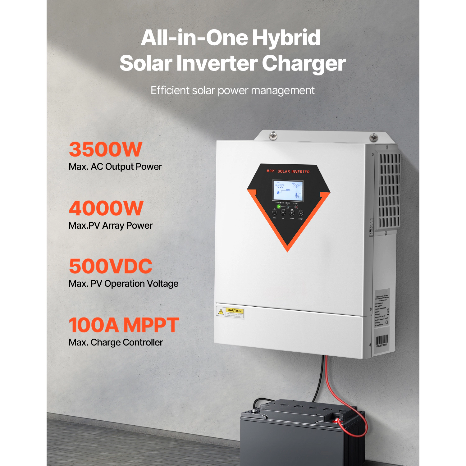HONGGE Hybrid Solar Inverter, Pure Sine Wave Power Inverter, DC to AC, with MPPT Solar Controller