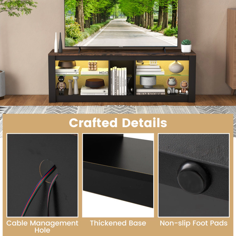 Hivvago Modern Tv Stand With Led Light And Adjustable Shelves For Tvs Up To 65 Inch-Brown