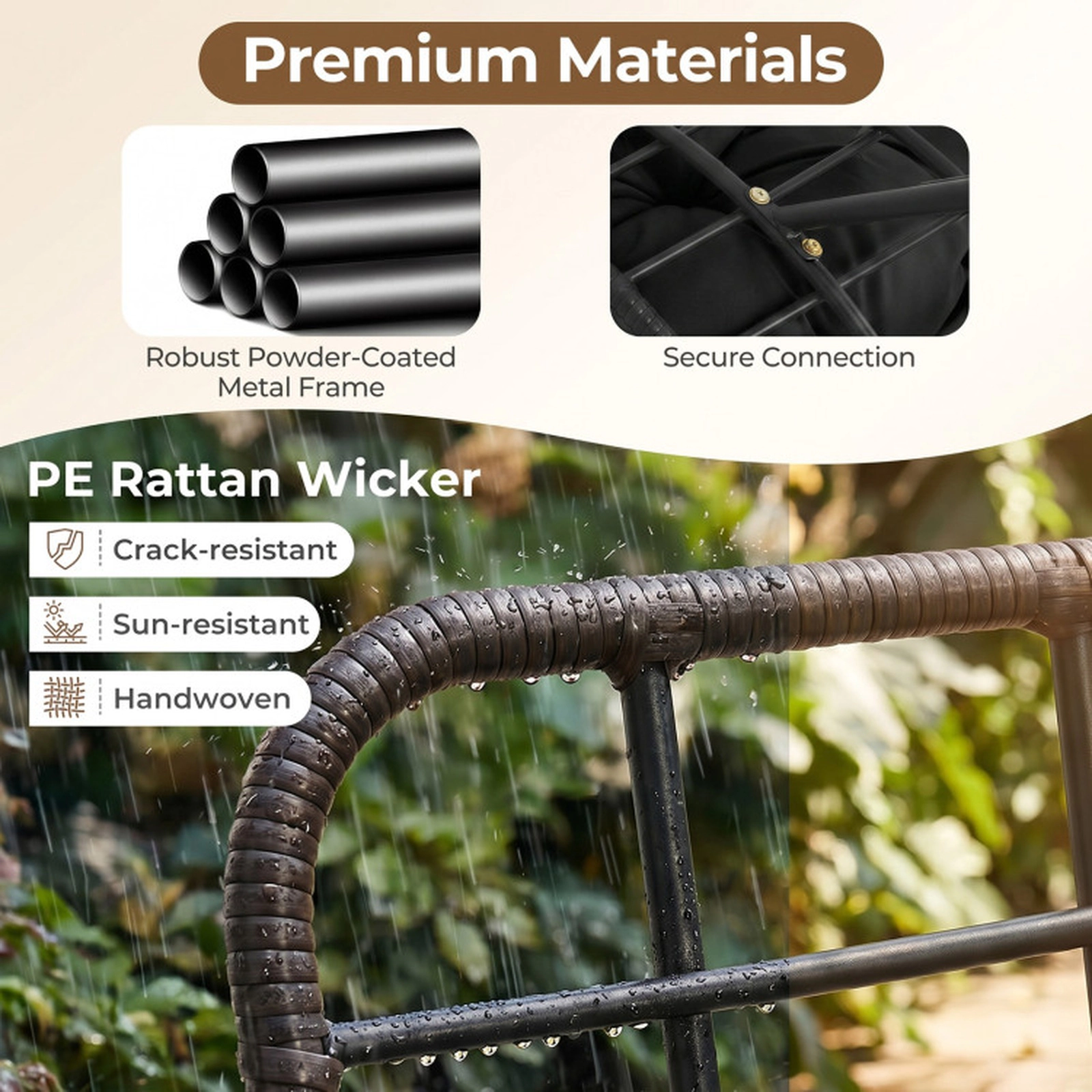 SUGIFT Thick Removable Cushion and Metal Frame Outdoor Papasan Rocking Chair