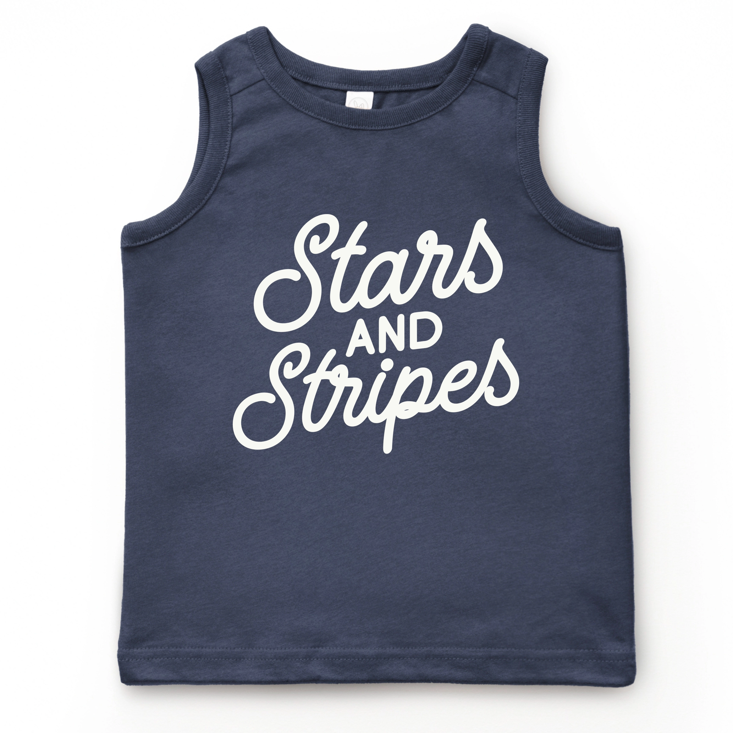 The Juniper Shop - Stars and Stripes Slanted Cursive Puff Print Youth Tank Top