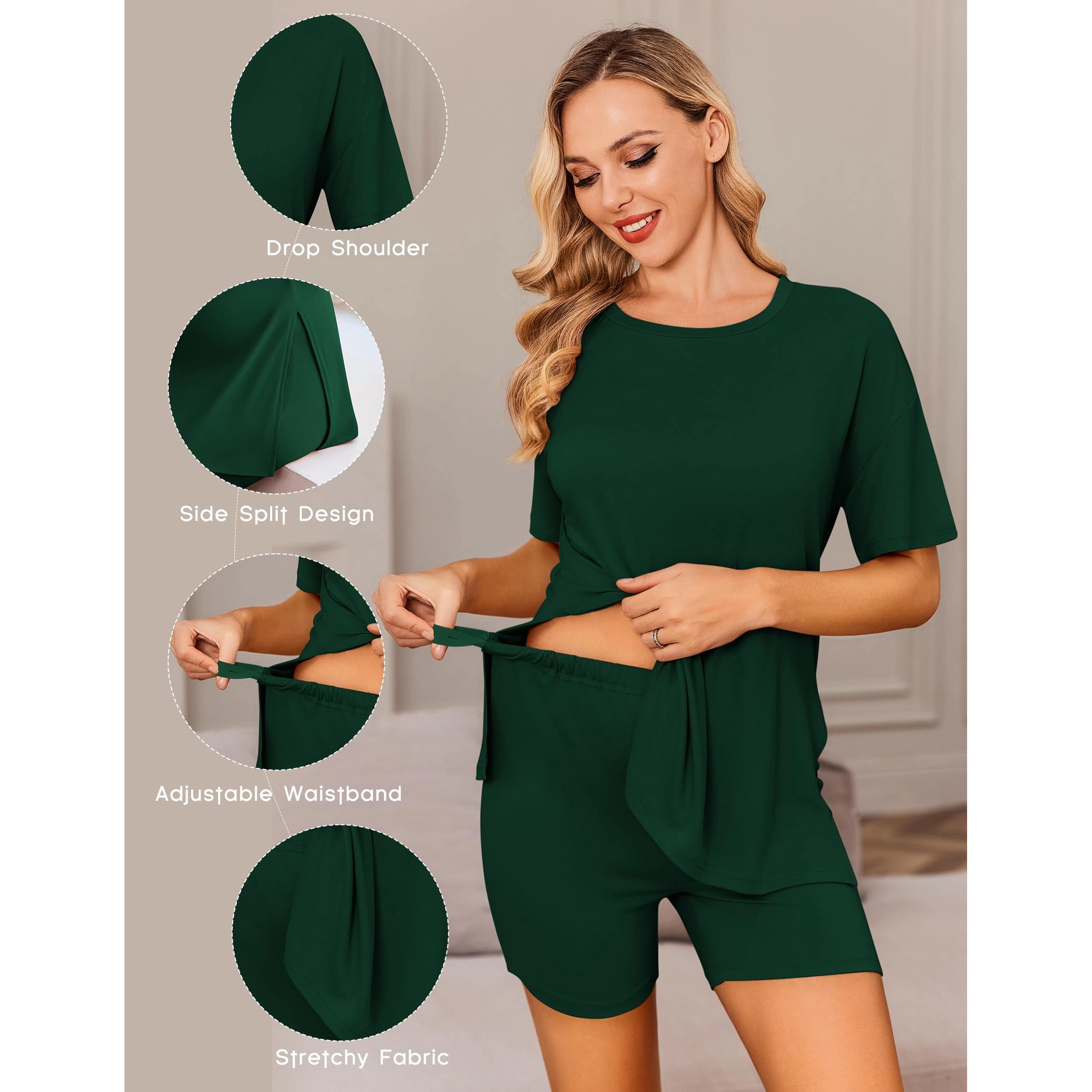 Ekouaer Maternity Pajamas 2 Piece Pregnancy Outfits Short Sleeve Split Side Shirts and Shorts