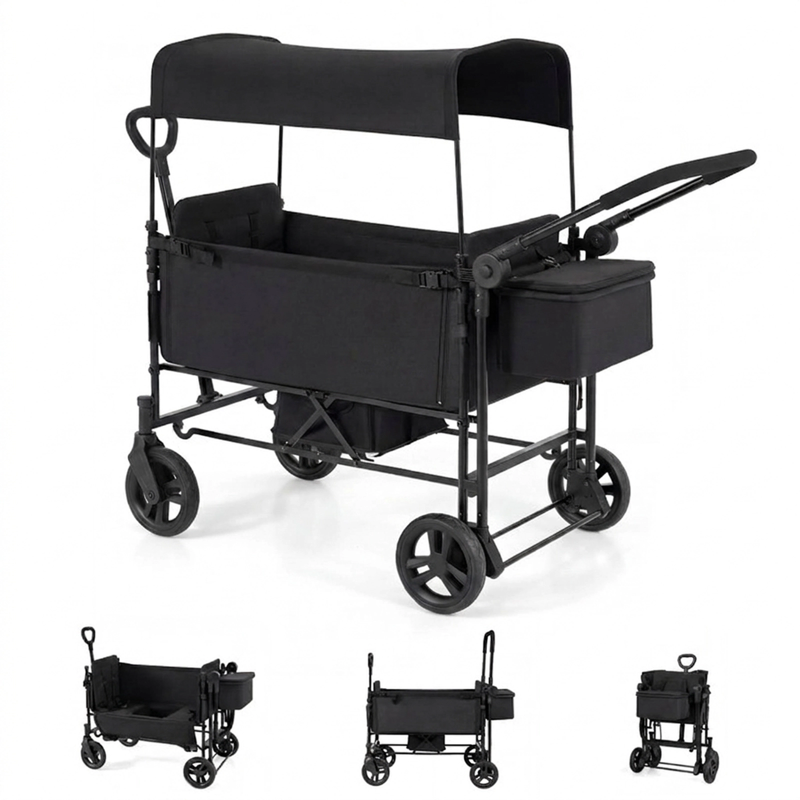 SUGIFT Toddler Black 2-Seat Wagon Stroller with Removable Canopy 54-in W 25.5-in D 44-in H 40-lb Per Seat