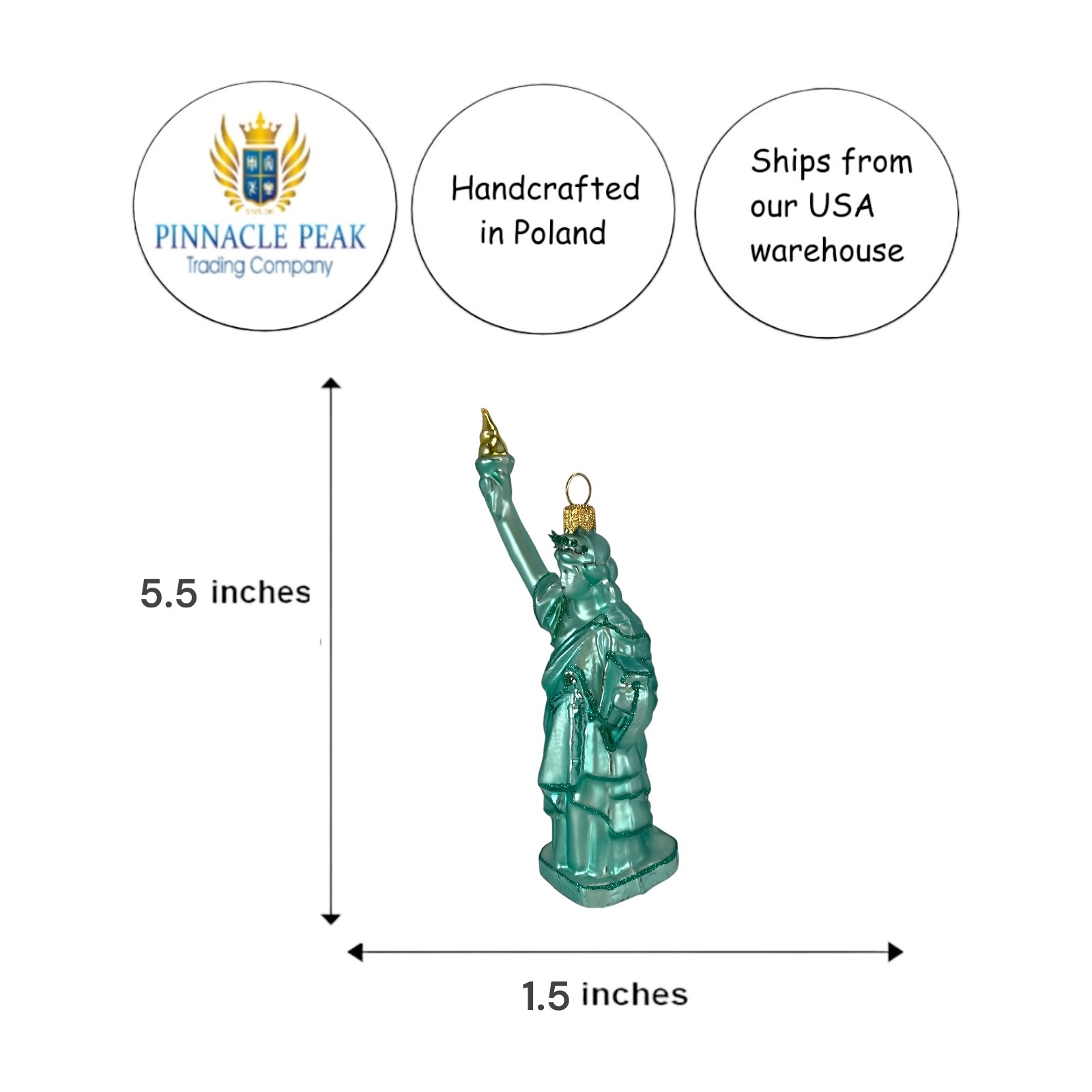 Pinnacle Peak Trading Company Statue of Liberty Polish Glass Christmas Tree Ornament New York America USA
