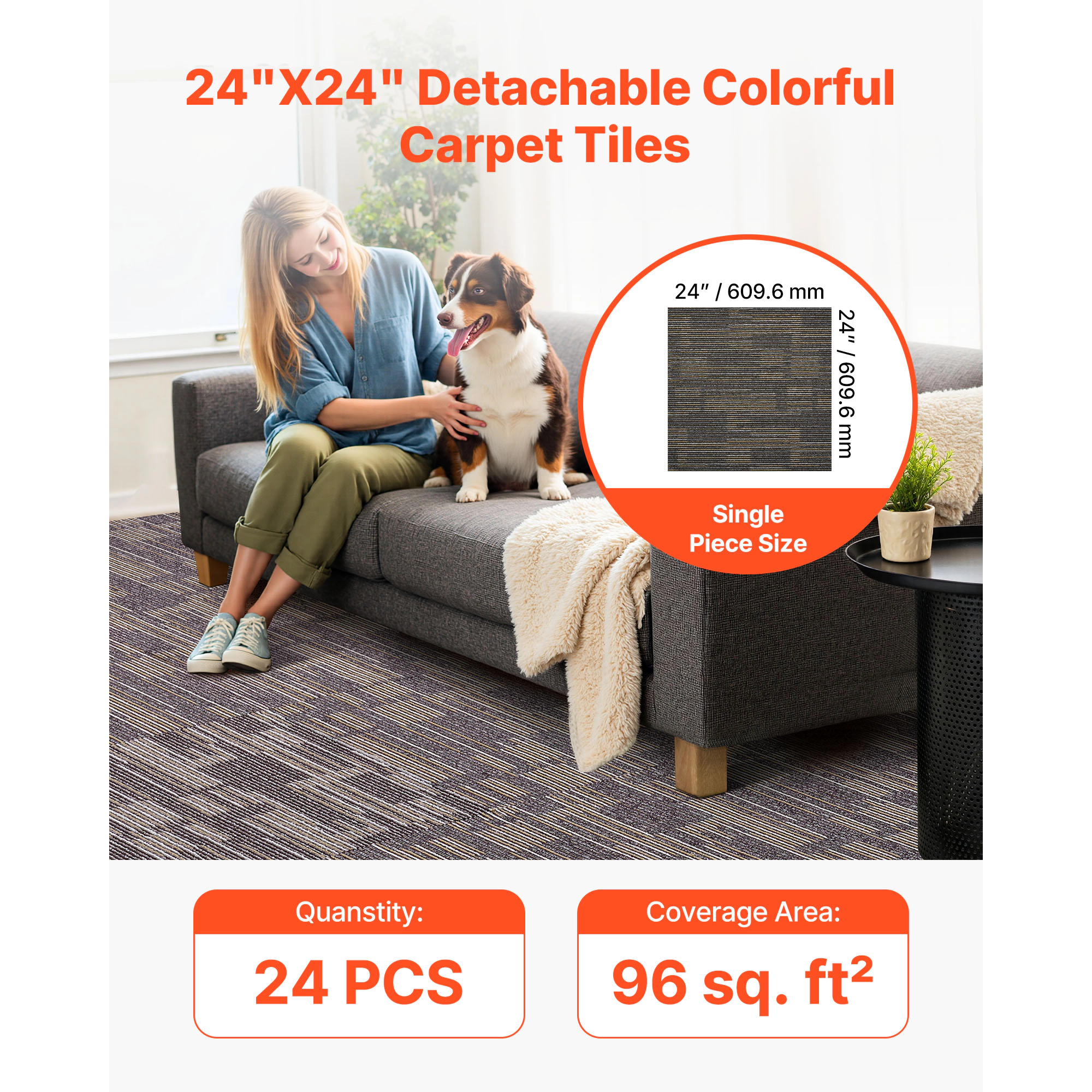 HONGGE Carpet Tiles Reusable Carpet Squares With Padding Attached Soft Padded Carpet Tiles Easy Install DIY for Bedroom