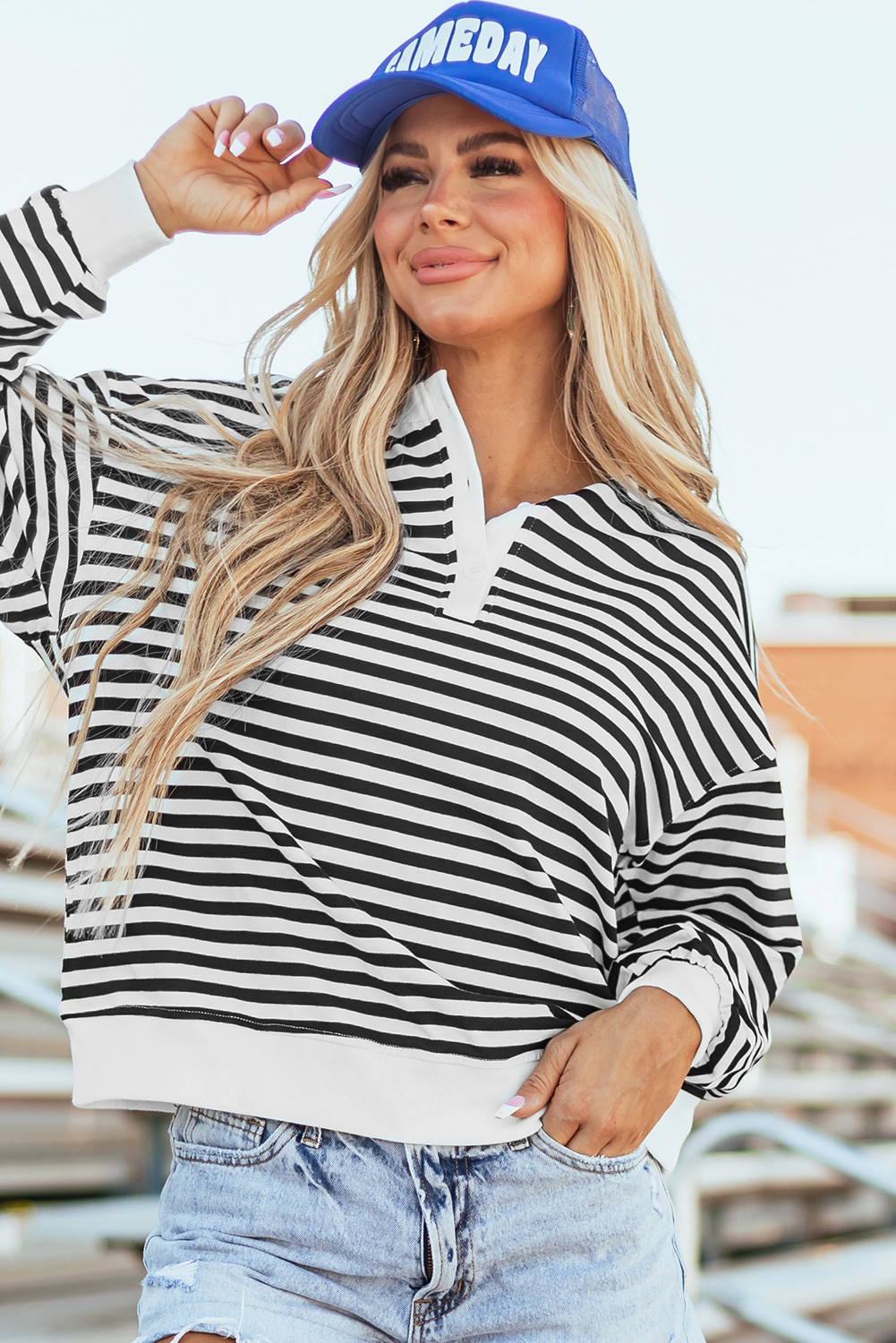 Threaded Pear Women's Amara Stripe Oversized Sweatshirt