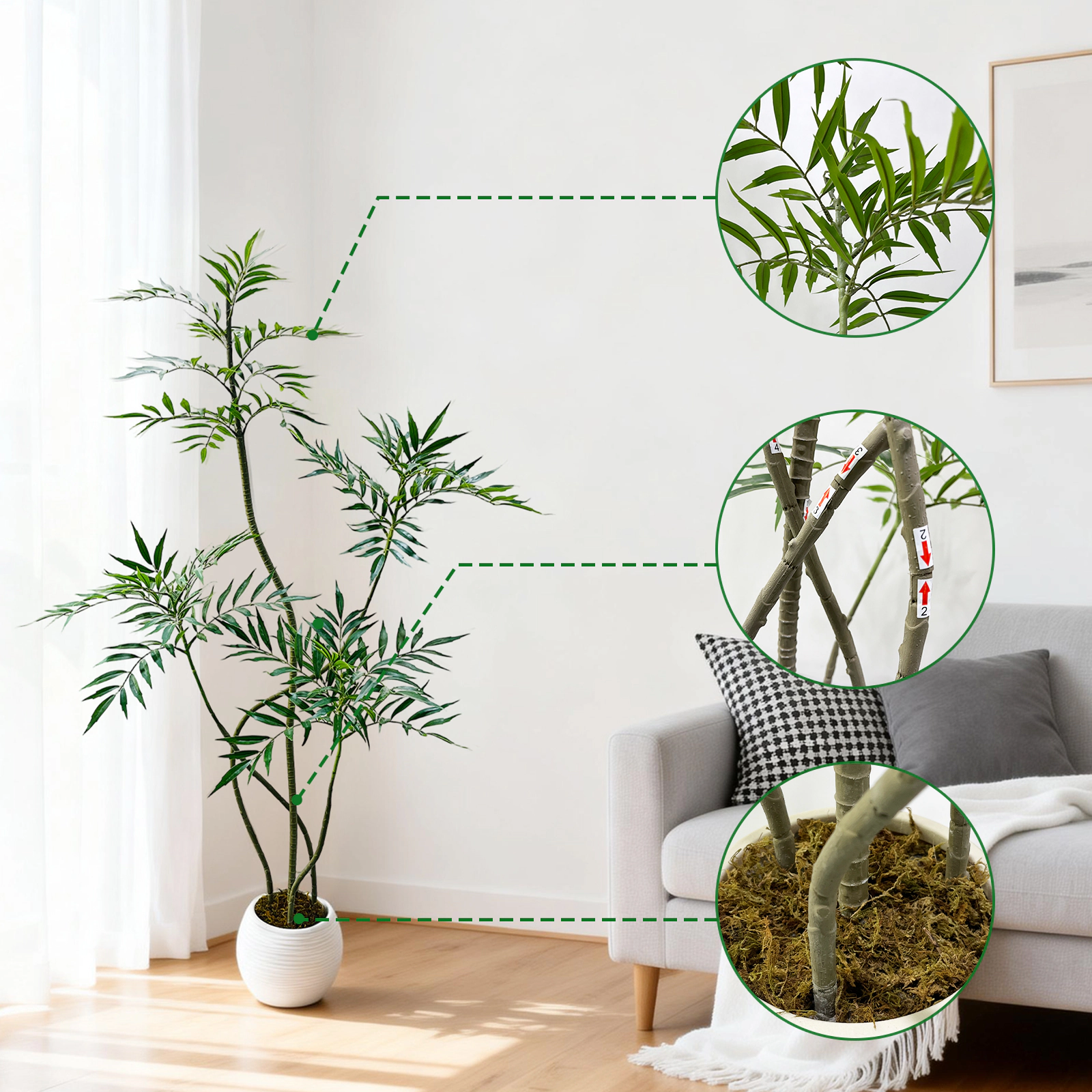 7FT Artificial Mahonia Fortunei Tree with Plastic Planter