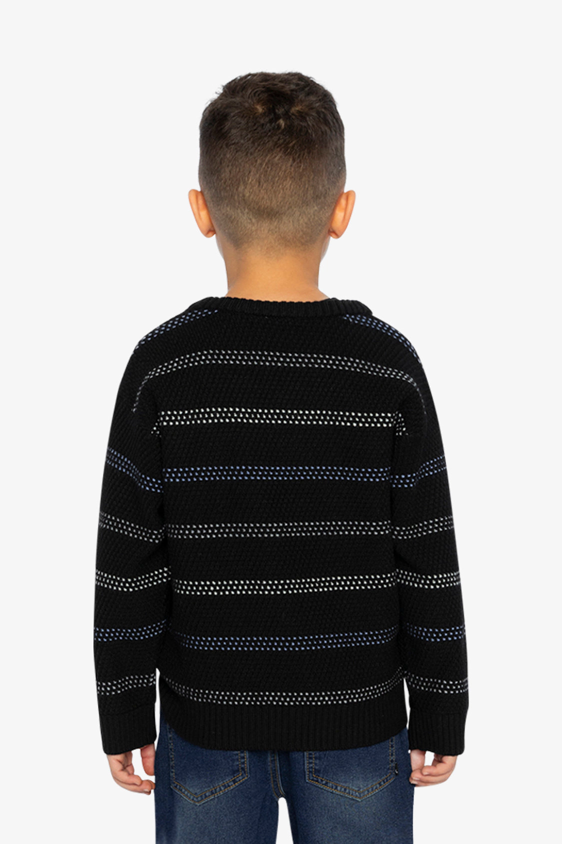 Deux par Deux Boys Striped Texture Crew Neck Sweater