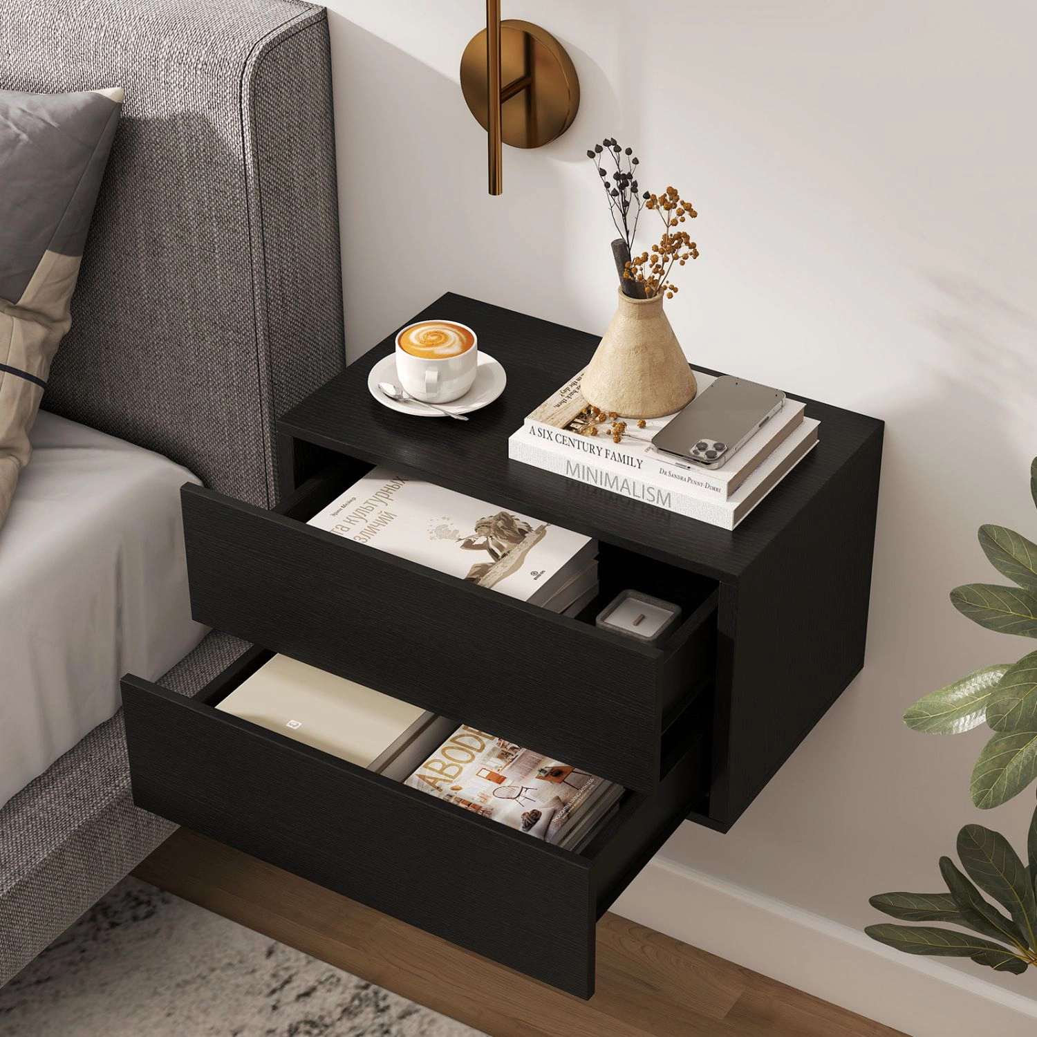 SlickBlue Floating Nightstand with 2 Drawers Wall Mounted Bedside Table