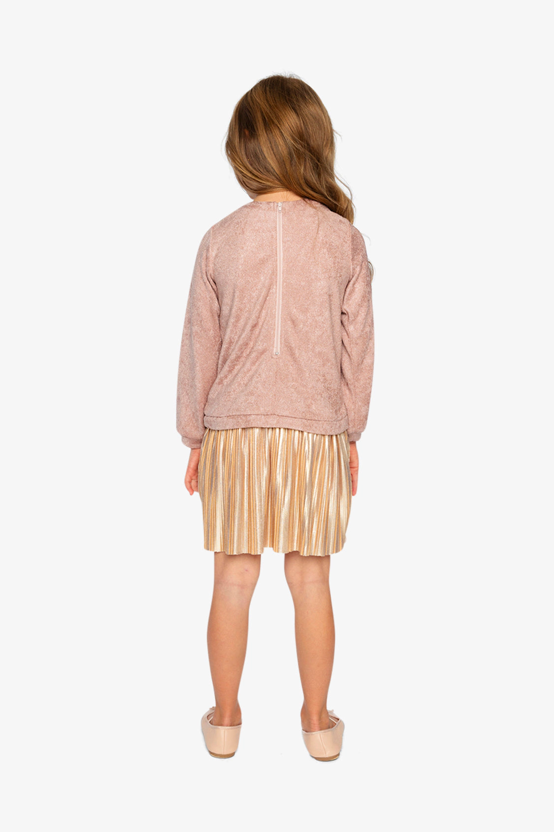Deux par Girls Bi-Material Long Sleeve Accordion Pleated Dress