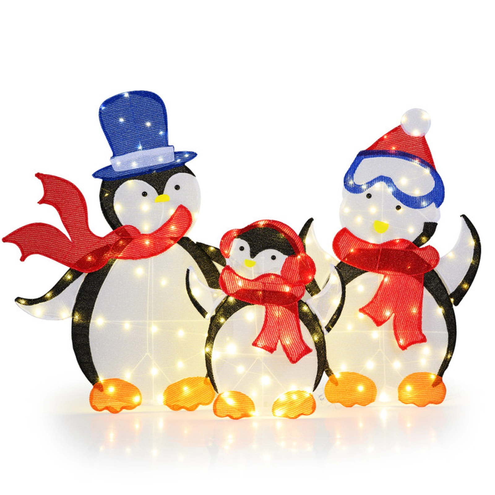 SUGIFT 3-Piece Multicolor 2D Lighted Penguin Family with 160 LED Lights 47-in H Dad 44-in H Mom 28-in H Baby