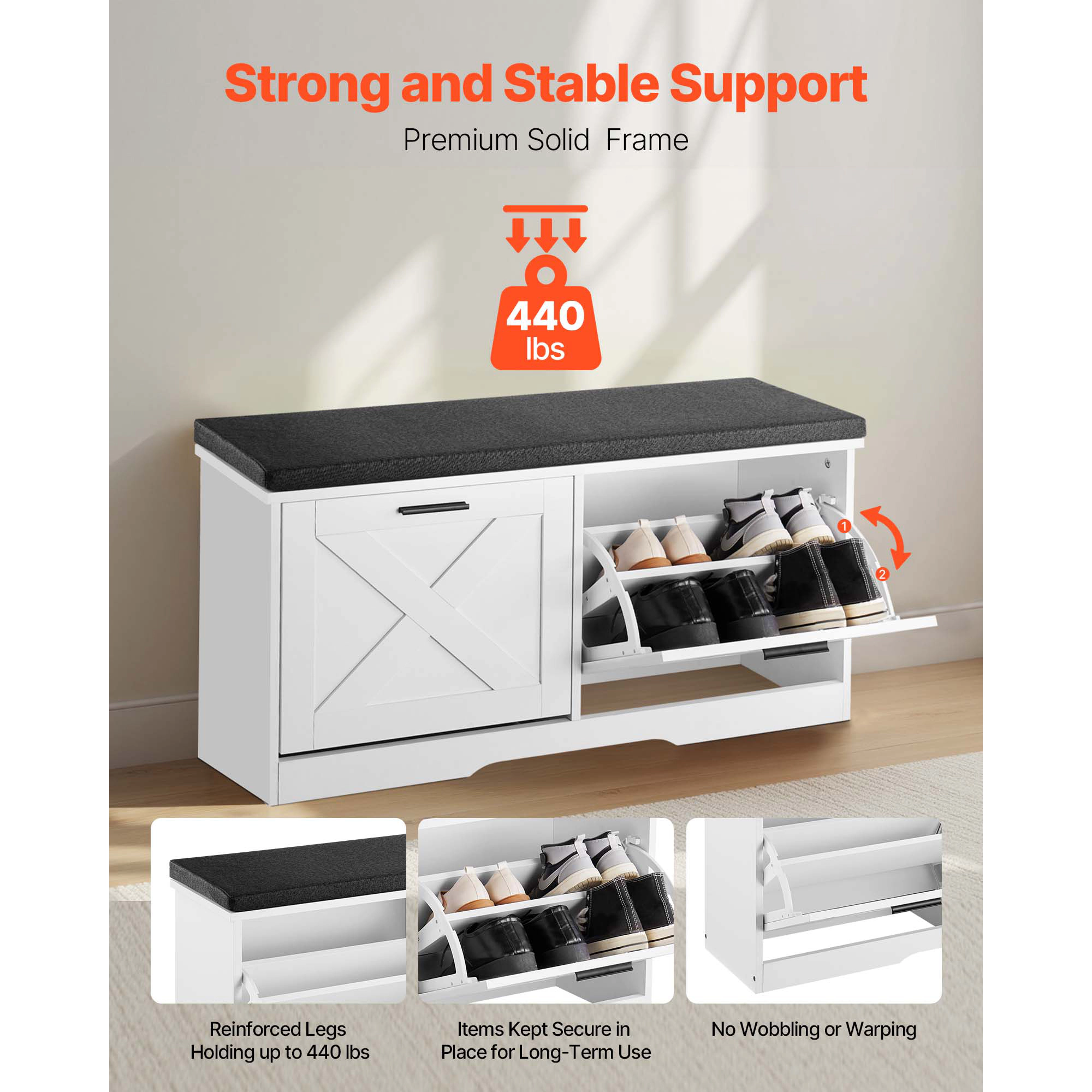 HONGGE Shoe Storage Bench for Hallway Entryway Bedroom