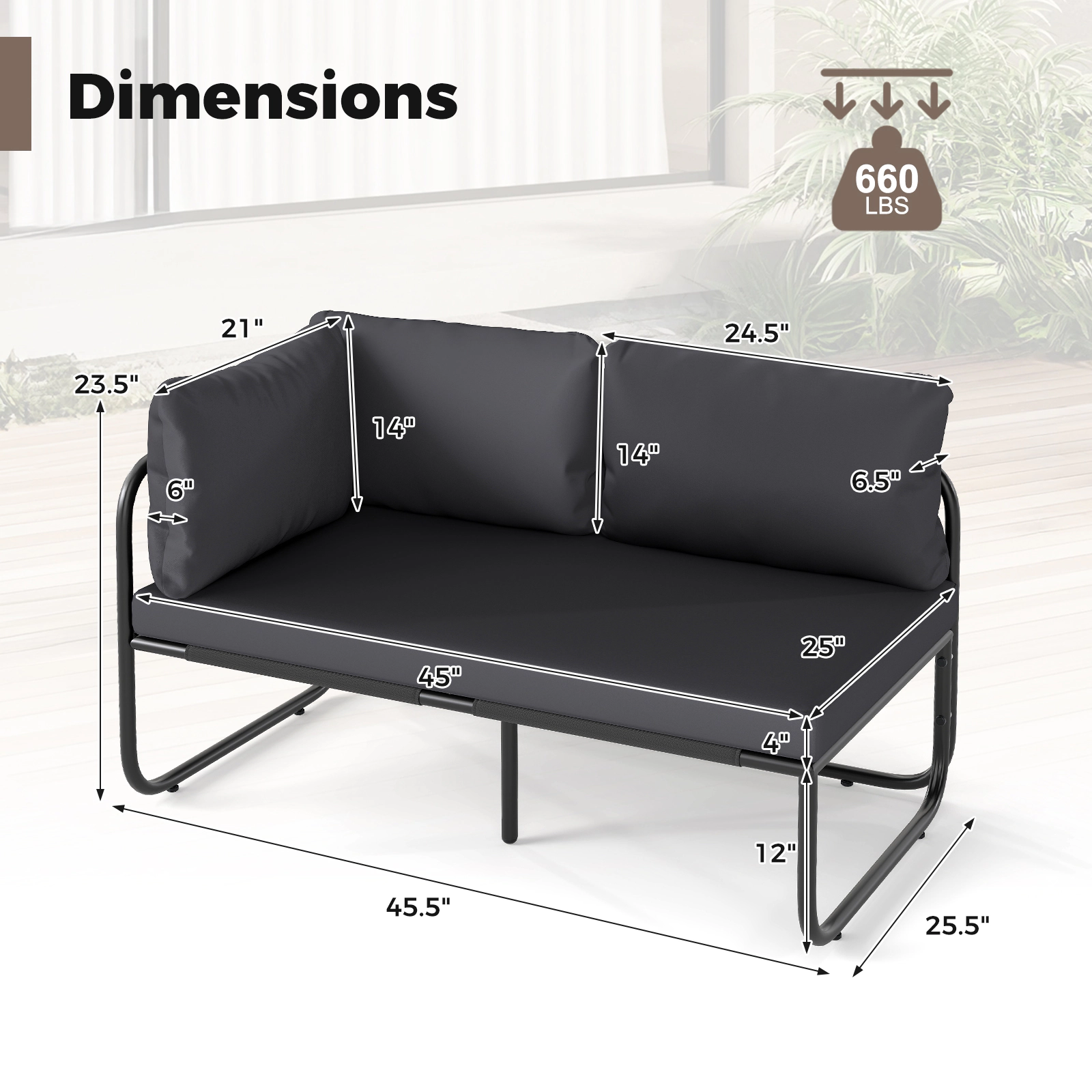LJG Patio Loveseat Sofa Couch with Removable Pillows and Seat Cushion
