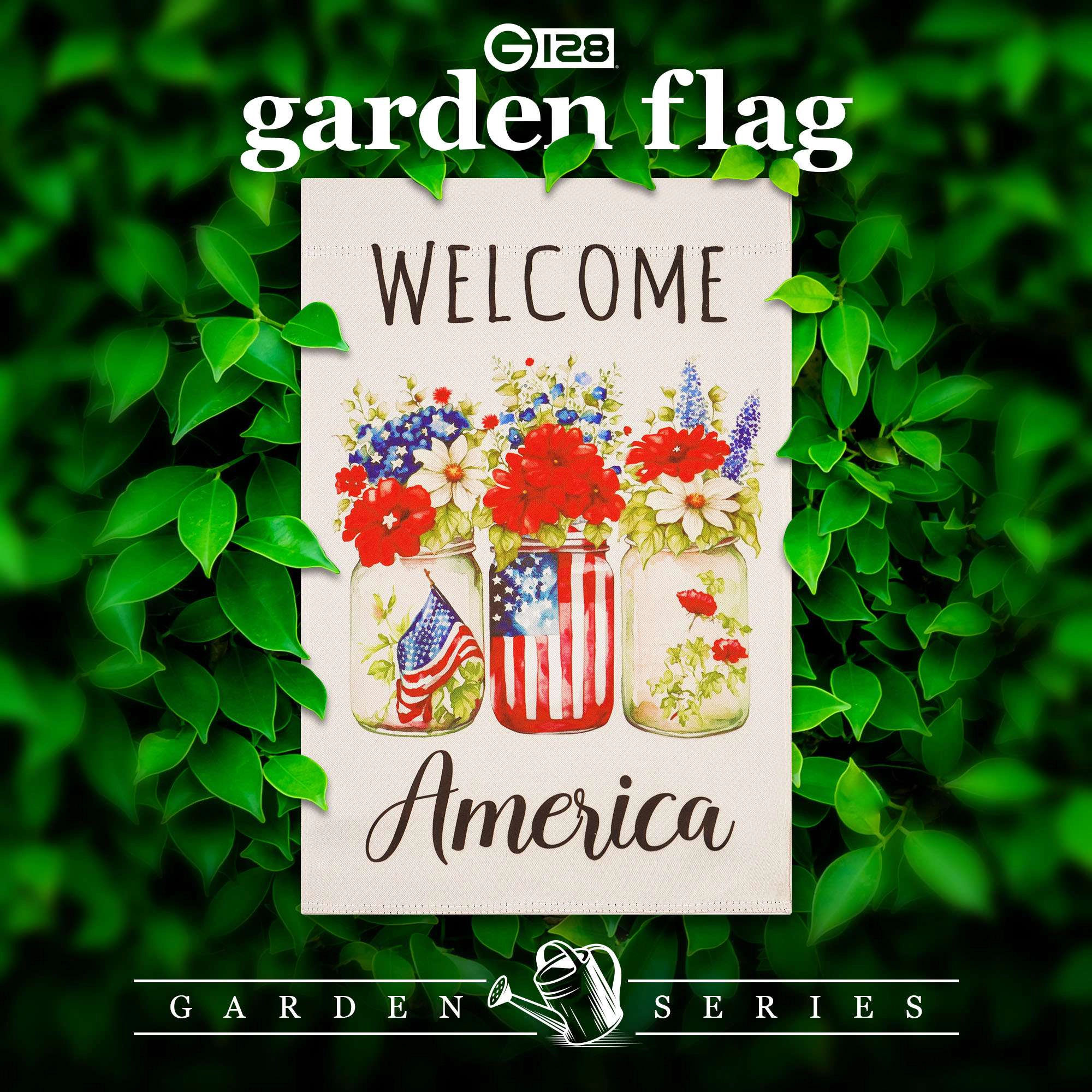 G128 Welcome America Mason Jars Garden Flag 12x18 in double-sided patriotic yard decoration
