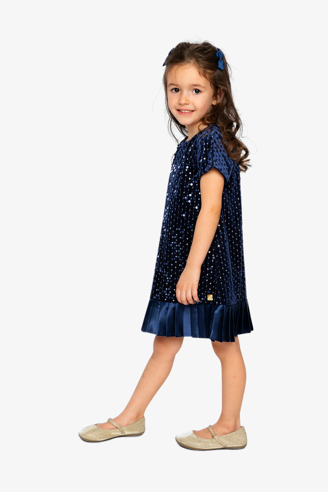 Deux par Deux Girls Sparkle Velour Short Sleeve A-Line Dress