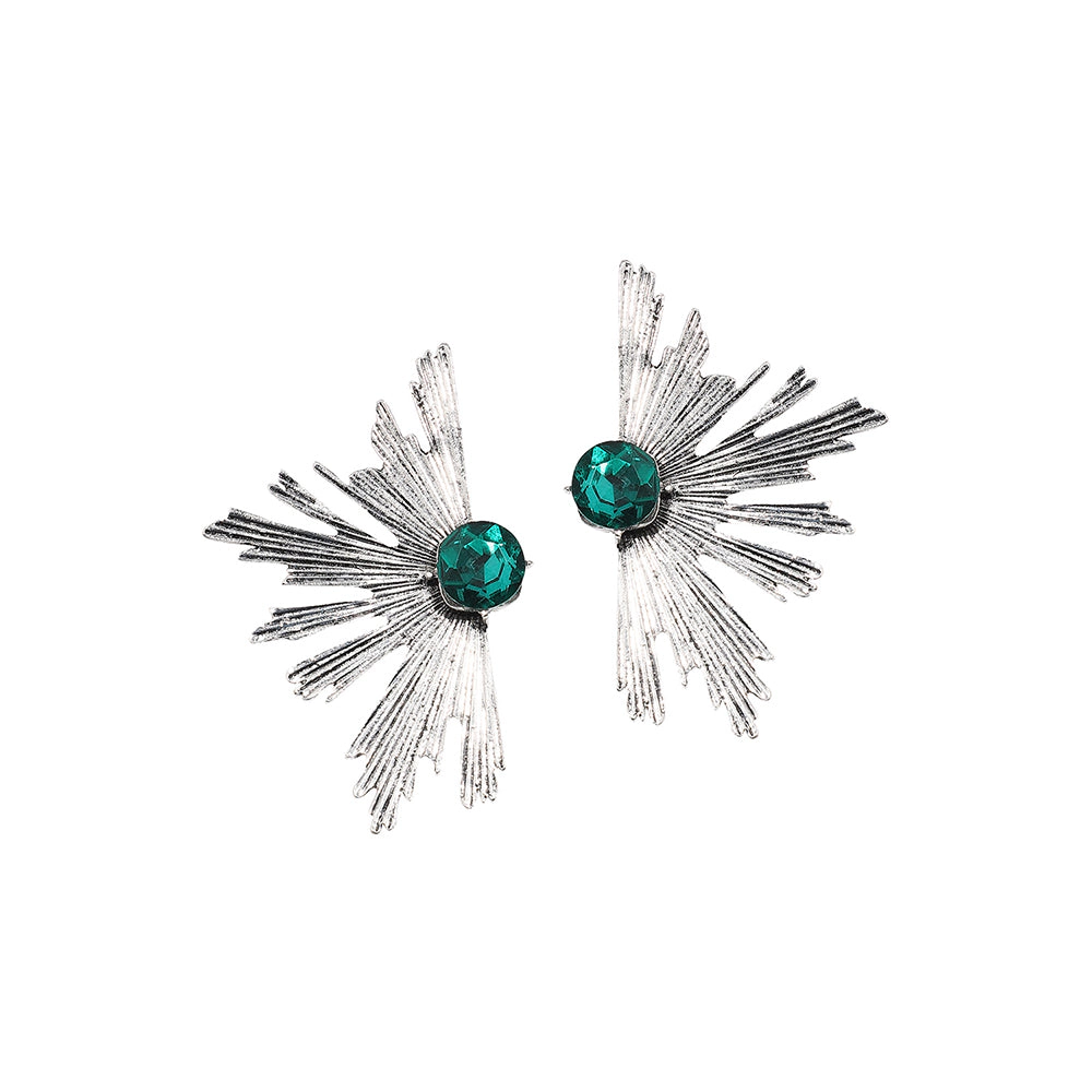SOHI Women's Emerald Green Floral Drop Earrings, Silver-Plated Alloy