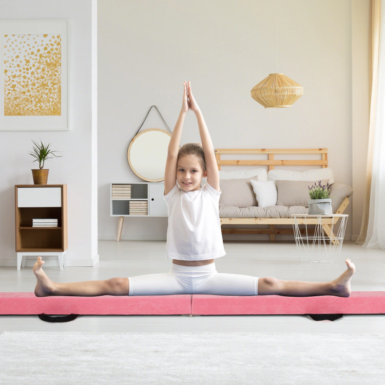 SUGIFT Pink 9-ft 160-lb Capacity Folding Gymnastics Balance Beam with Pine Wood Core and Anti-Slip Base