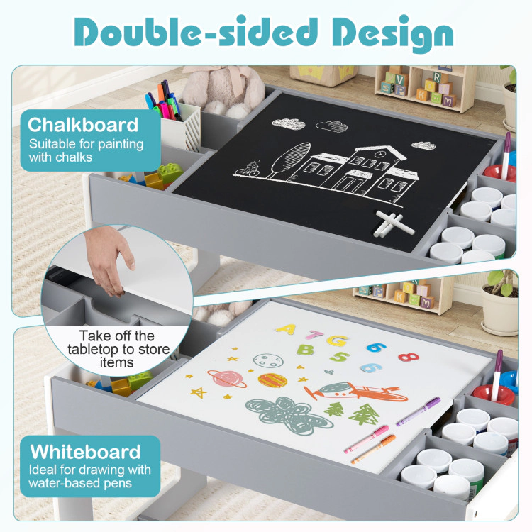 Hivvago Multifunctional Kids Table And 2 Chairs Set With Chalkboard