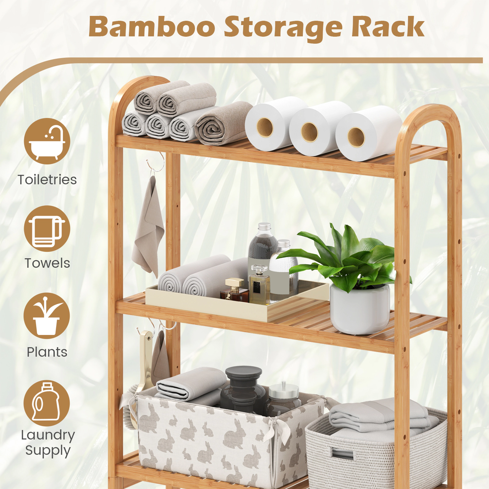 SlickBlue Over the Toilet Storage Rack 3 Tier Wicker Bathroom Shelf with Hooks 65.5 Inch