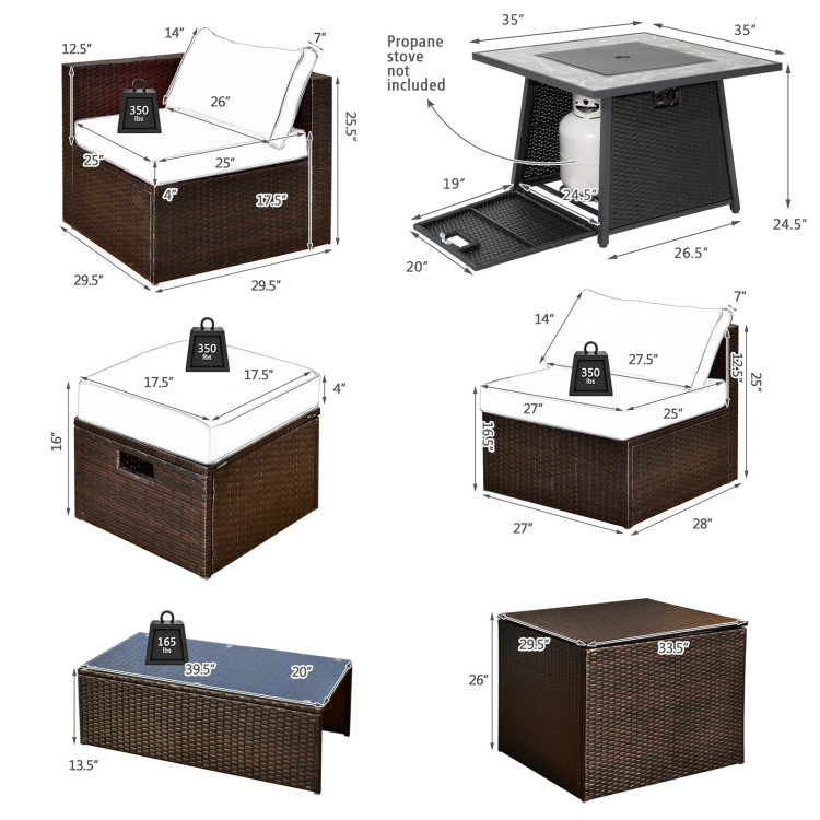 Hivvago 9 Pieces Patio Pe Wicker Sectional Set With 50000 Btu Fire Pit Table