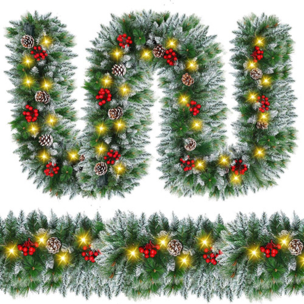Novsight Trading Unisex Pre-Lit Flocked Christmas Garland with LED Lights 9 ft