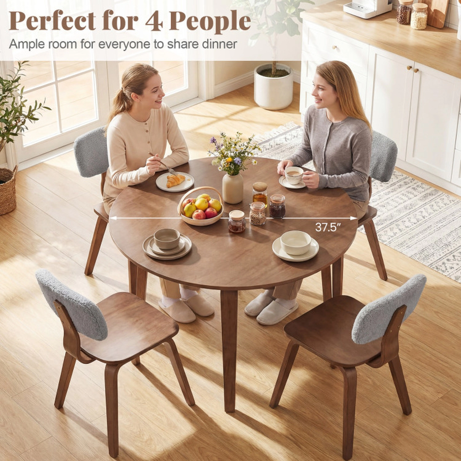 SUGIFT 4-Person Rubber Wood Legs MDF Top Round Small Space Dining Table 37.5-in Dia x 29.5-in H 165-lb Capacity Walnut