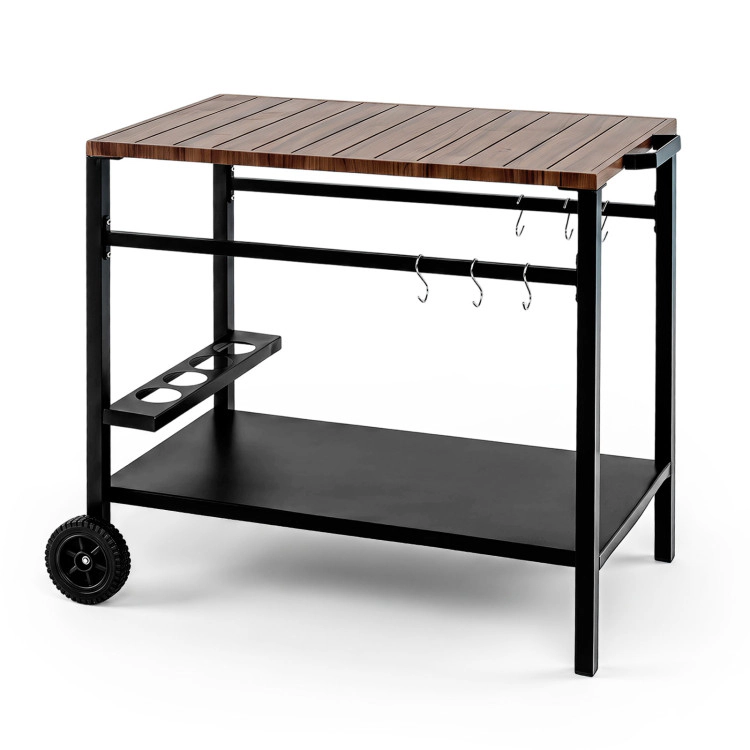 Hivvago Outdoor Grill Cart with Spice Rack and Hooks for Patio and Garden