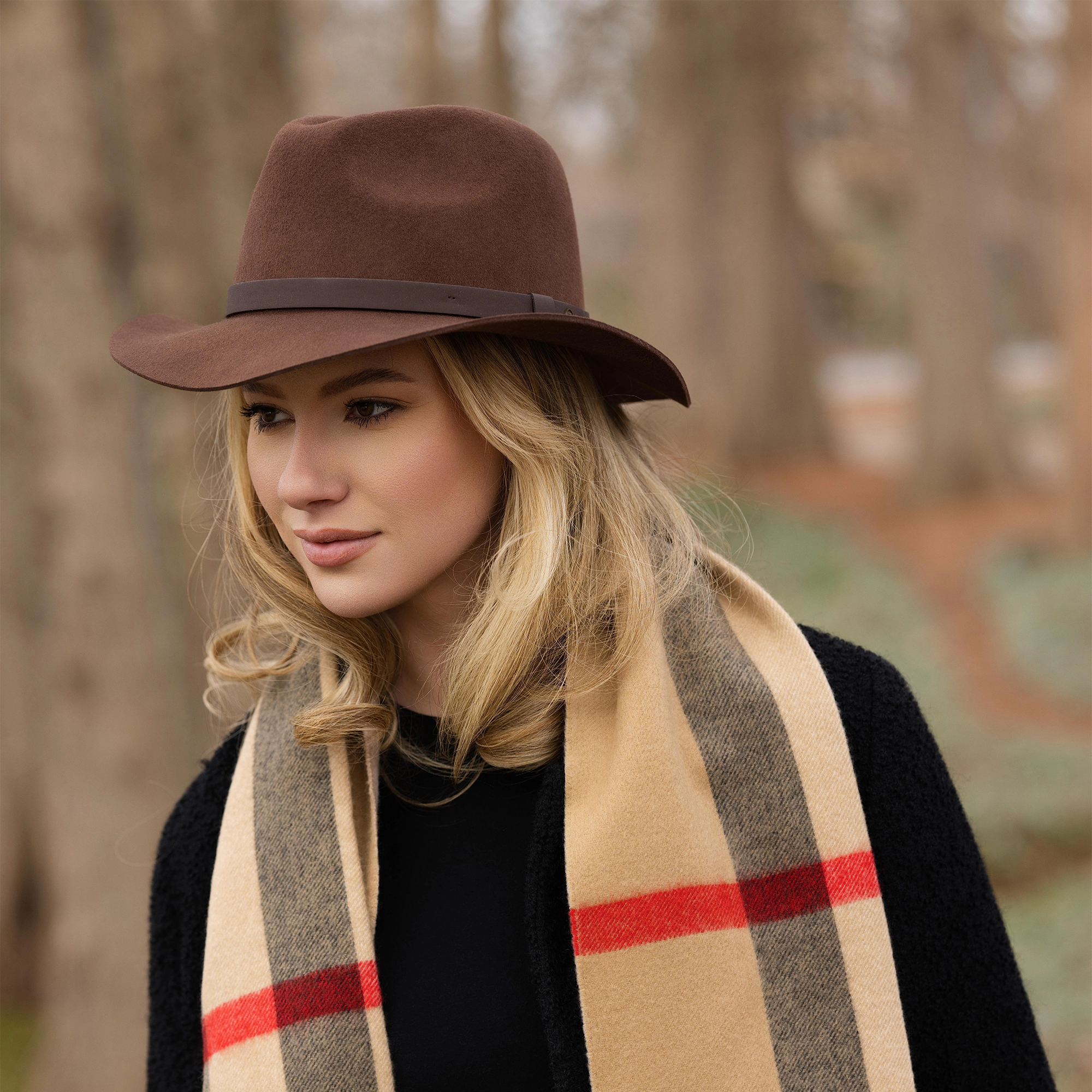 Bryson Wool Felt Fedora Hat–100% Wool, Wide Brim, Water Repellent, UPF 50+ Sun Protection, Unisex Dress Hats for Outdoor